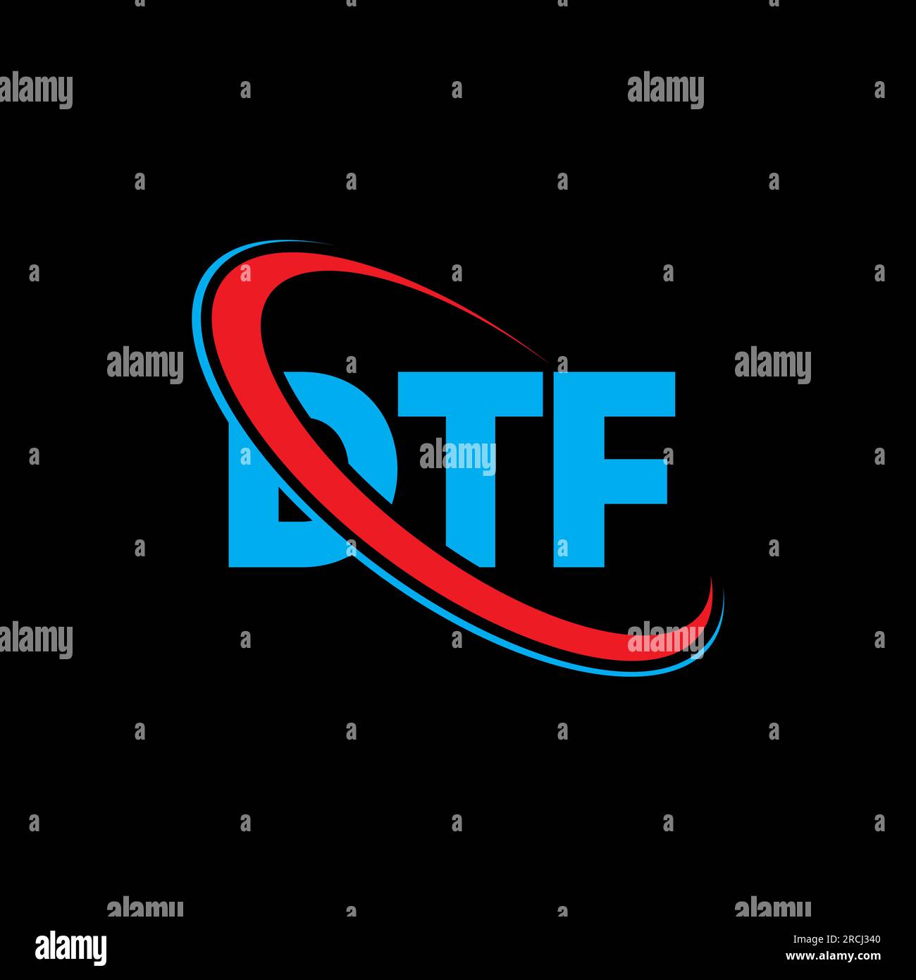 DTF-Logo. DTF-Buchstabe. DTF-Logo. Initialen DTF-Logo, verbunden mit einem Kreis und einem Monogramm-Logo in Großbuchstaben. DTF-Typografie für Technologie, Unternehmen Stock Vektor