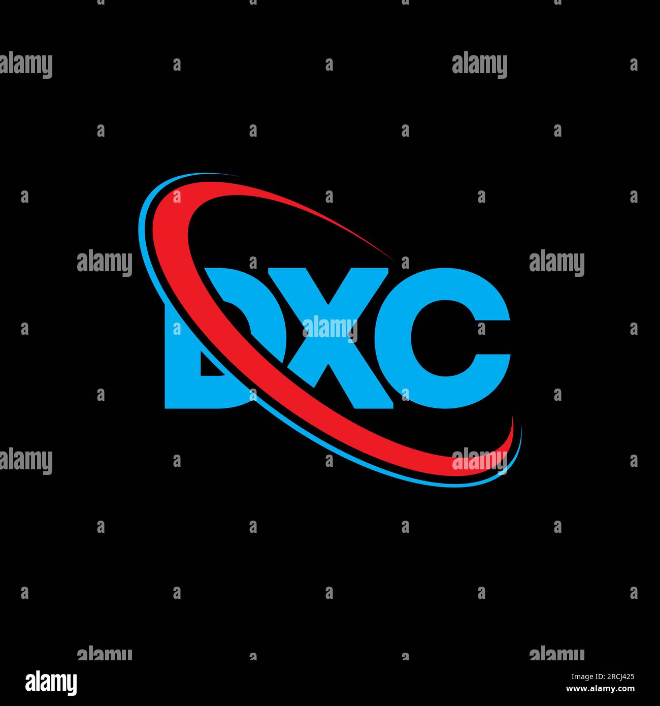 DXC-Logo. DXC-Buchstabe. Logo mit DXC-Buchstaben. Initialen DXC-Logo, verbunden mit einem Kreis und einem Monogramm-Logo in Großbuchstaben. DXC-Typografie für Technologie, Unternehmen Stock Vektor