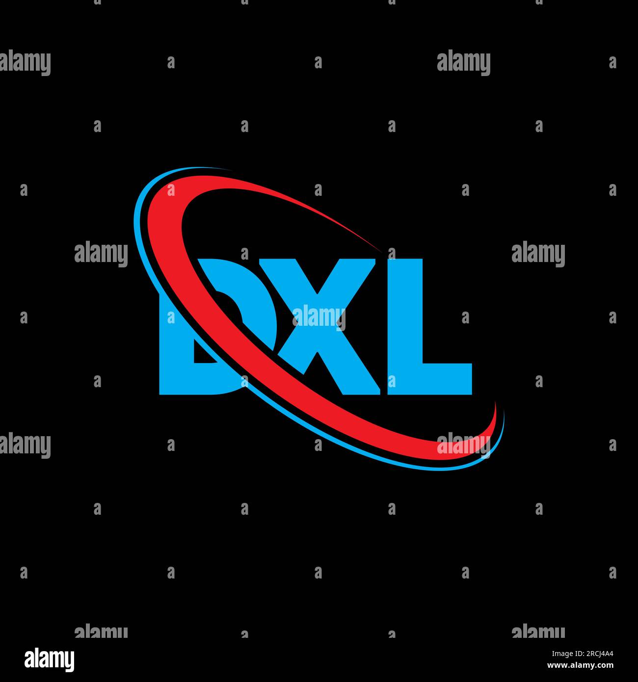 DXL-Logo. DXL-Brief. Logo mit DXL-Buchstaben. Initialen DXL-Logo, verbunden mit einem Kreis und einem Monogramm-Logo in Großbuchstaben. DXL-Typografie für Technologie, Unternehmen Stock Vektor