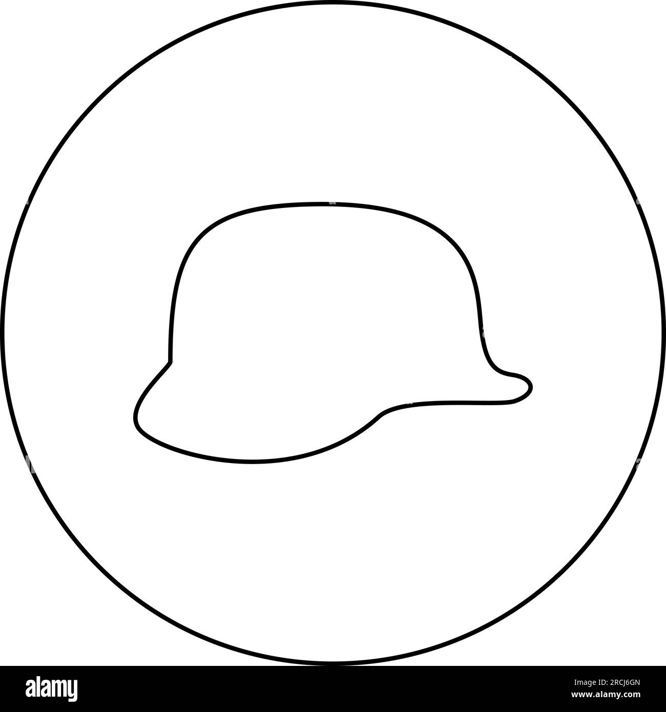 Deutscher Helm aus dem Zweiten Weltkrieg 2 stahlhelm WW2 Symbol im Kreis rund schwarz Vektor Abbildung Konturlinie Umriss dünner Stil einfach Stock Vektor