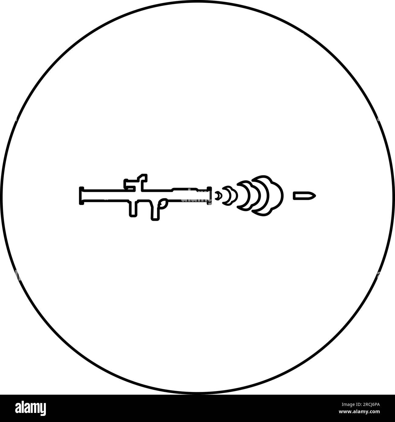 Aufnahme aus dem Bazouka-Symbol für das Panzerabwehrsystem in kreisförmigem Schwarz Vektor Abbildung Konturlinie Konturlinie dünner Stil einfach Stock Vektor