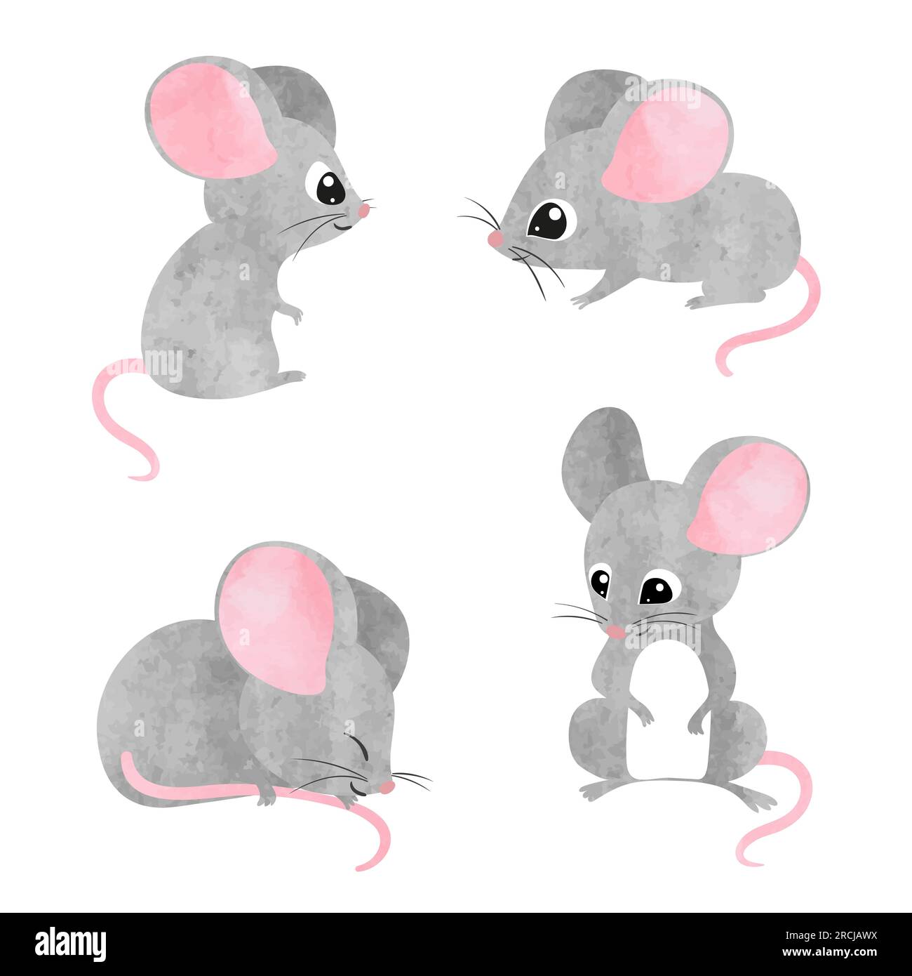 Ein Set süßer, kleiner Mäuse. Vektor-Aquarell-Maus-Sammlung Stock Vektor