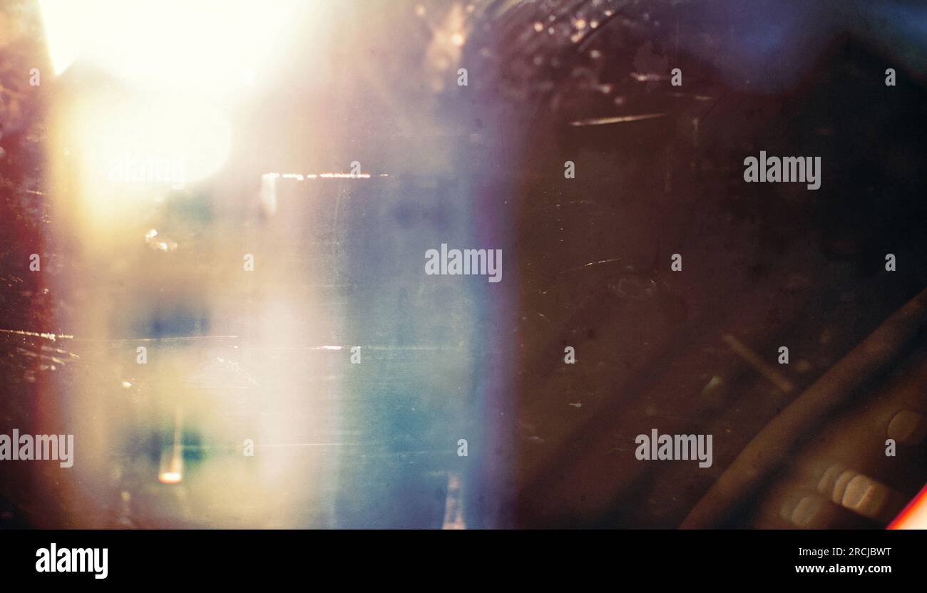 Nahaufnahme eines bunten alten Films/Filmlichts verliert Textur. Stockfoto