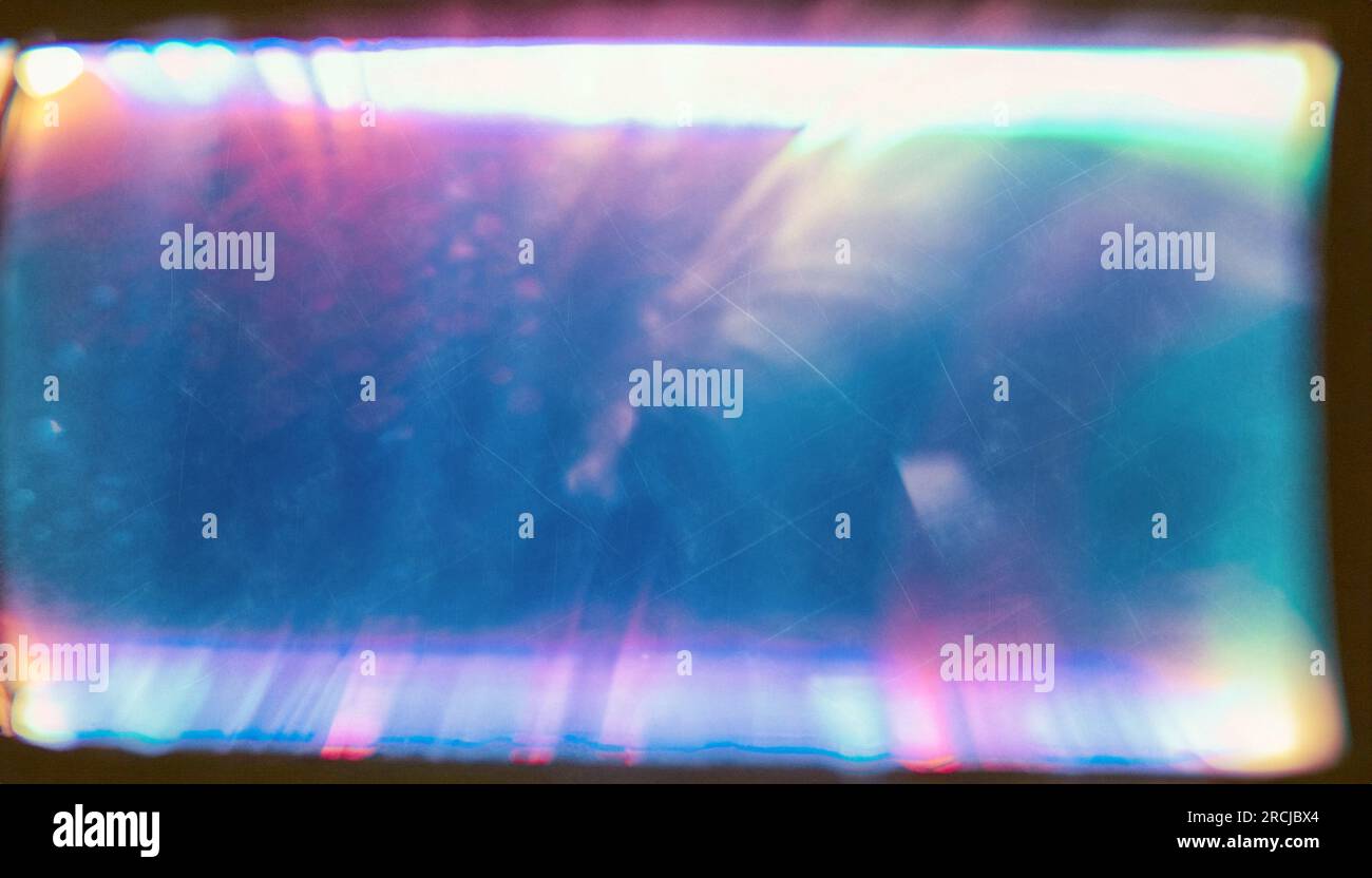 Nahaufnahme eines bunten alten Films/Filmlichts verliert Textur. Stockfoto
