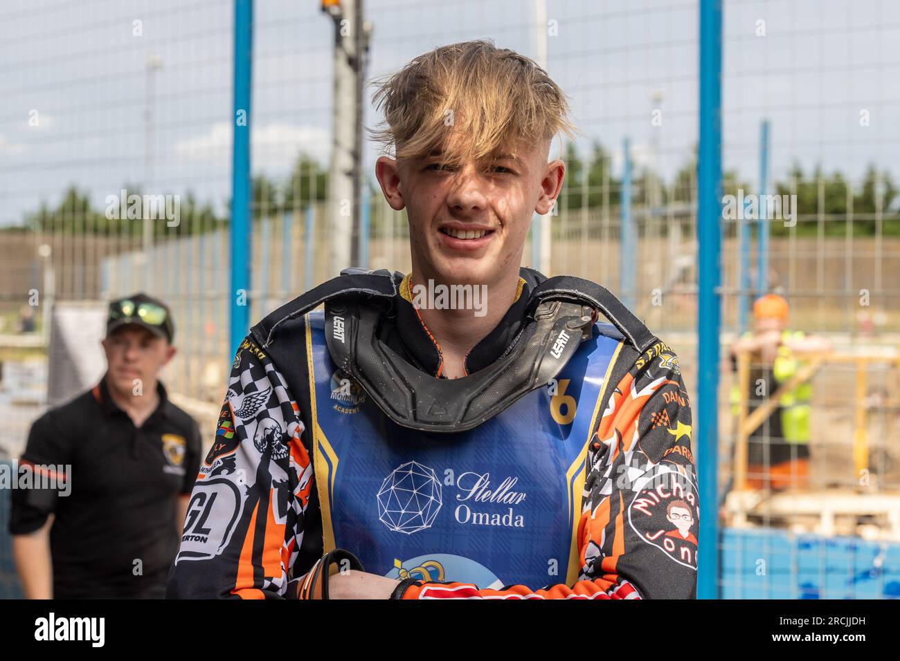 Mickie Simpson - Edinburgh Monarchs Academy Speedway Rider. Porträt. Stockfoto