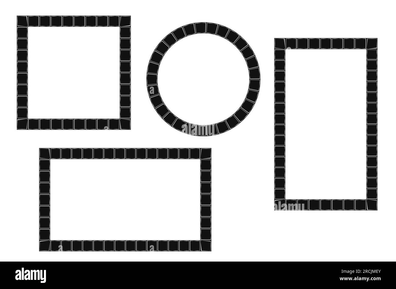 Schwarze und silberne Mosaikrahmen setzen dekoratives Kacheldesign-Element für soziale Medien Vektorbildunga isoliert auf weißem Hintergrund Stock Vektor