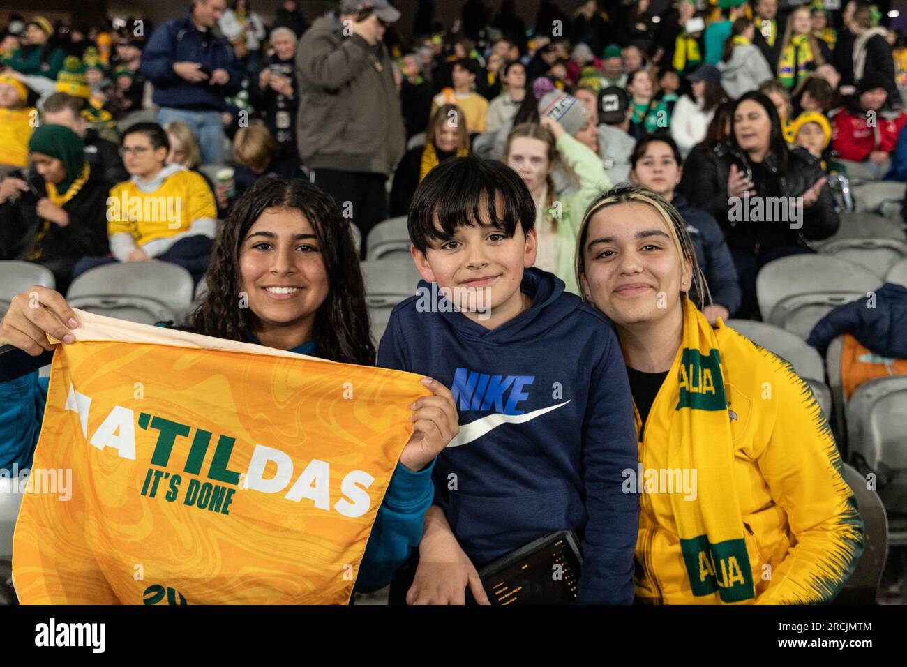 Melbourne, Australien. 14. Juli 2023. Melbourne, Australien, Juli 14. 2023 Fans während eines internationalen Womens-Spiels zwischen Australien und Frankreich im Marvel Stadium in Melbourne, Australien 2023 (Liam Ayres/SPP) Guthaben: SPP Sport Press Photo. Alamy Live News Stockfoto