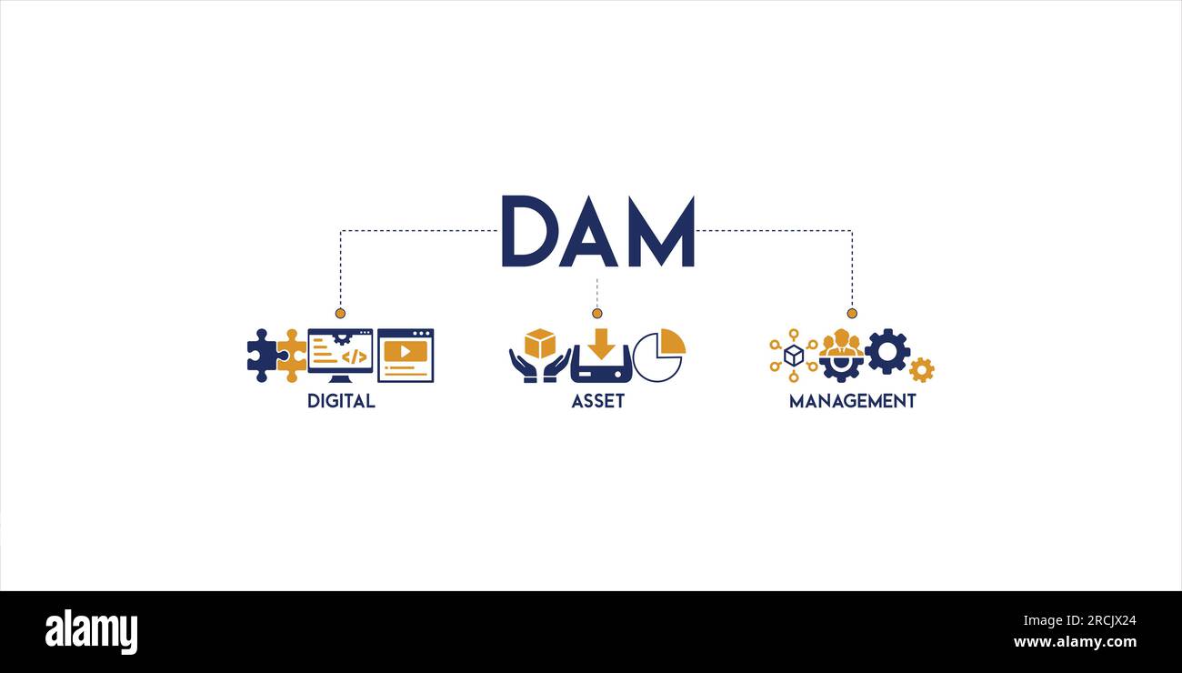 DAM Digital Asset Management Organization Konzeptdarstellung mit dem Symbol des Digital Asset Managements Stock Vektor