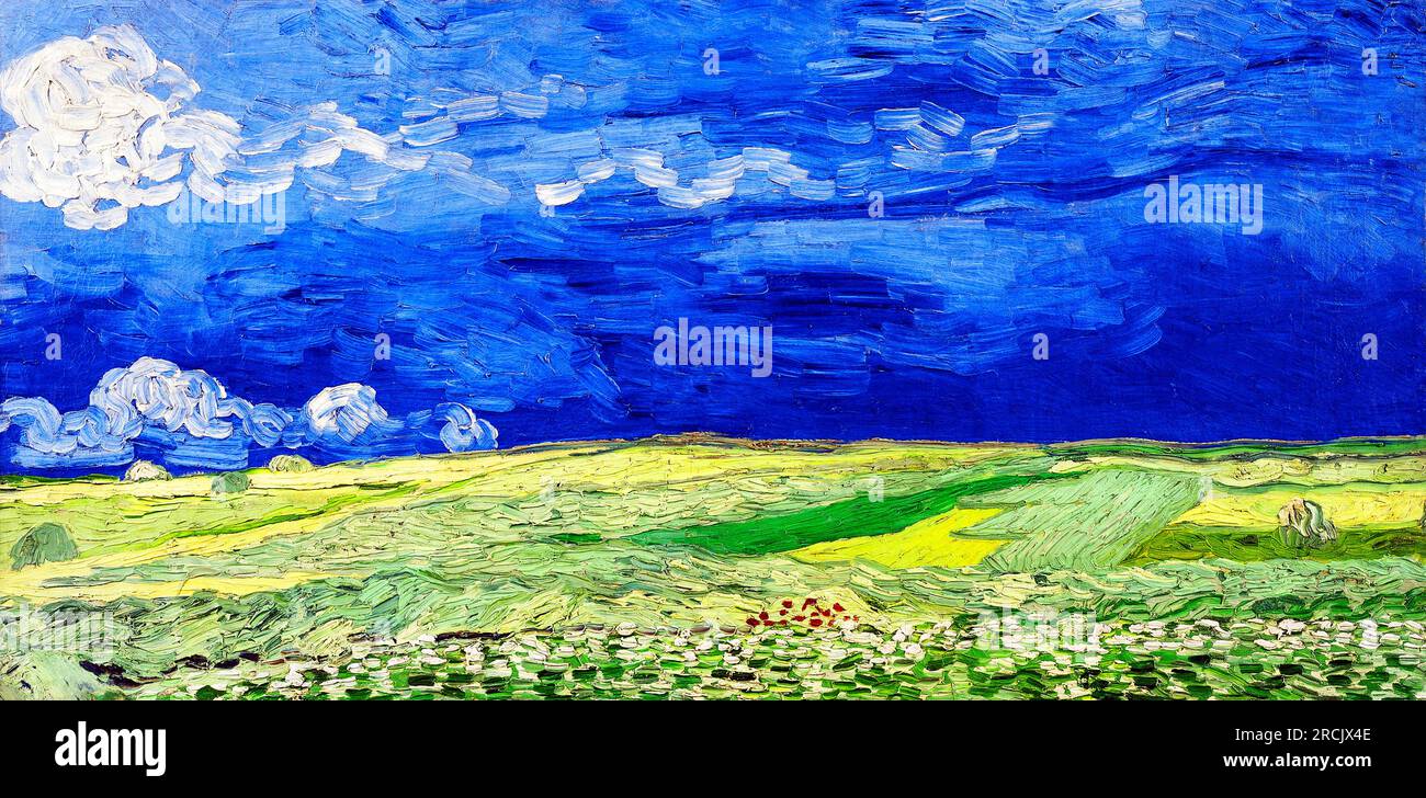 Van Goghs Wheatfield unter Thunderwolken. Originalbild aus der Google Arts Culture. Stockfoto