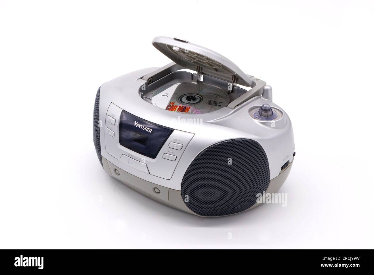 Tragbares CD-Player-Radio in klassischem Silber Stockfoto