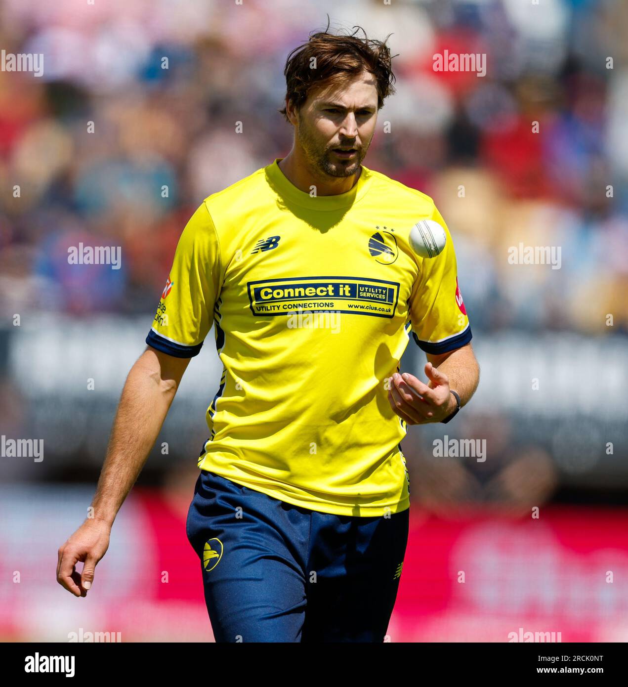 Birmingham, Großbritannien. 15. Juli 2023 15. Juli 2023; Edgbaston, Birmingham, England: Vitality Blast T20 League Cricket Finals Day, Essex Eagles versus Hampshire Hawks: James Fuller of Hampshire Hawks Credit: Action Plus Sports Images/Alamy Live News Stockfoto