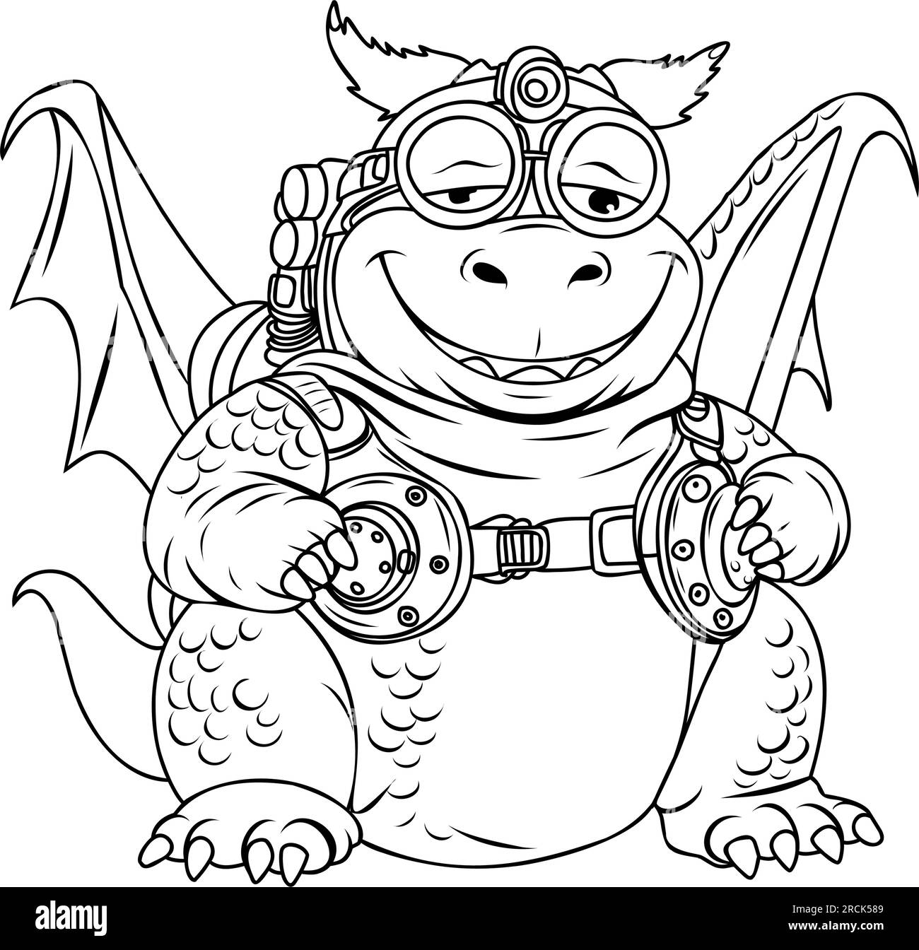 Drachenflyer-Malseite. Fetter Drache ist lustig. Symbol des Malbuchs aus dem Jahr 2024 Stock Vektor