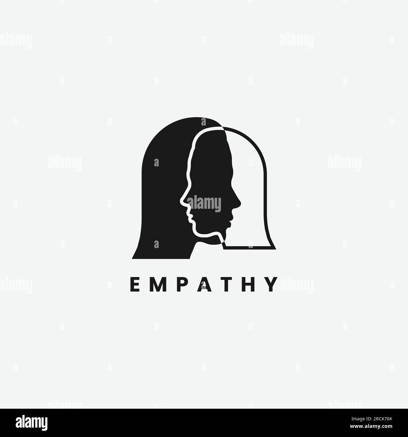 EPS10-Designvorlage für Vektor-Empathie oder Psychologe-Logo. Zwei abstrakte menschliche Profile oder Psychotherapiesymbole isoliert auf grauem Hintergrund Stock Vektor