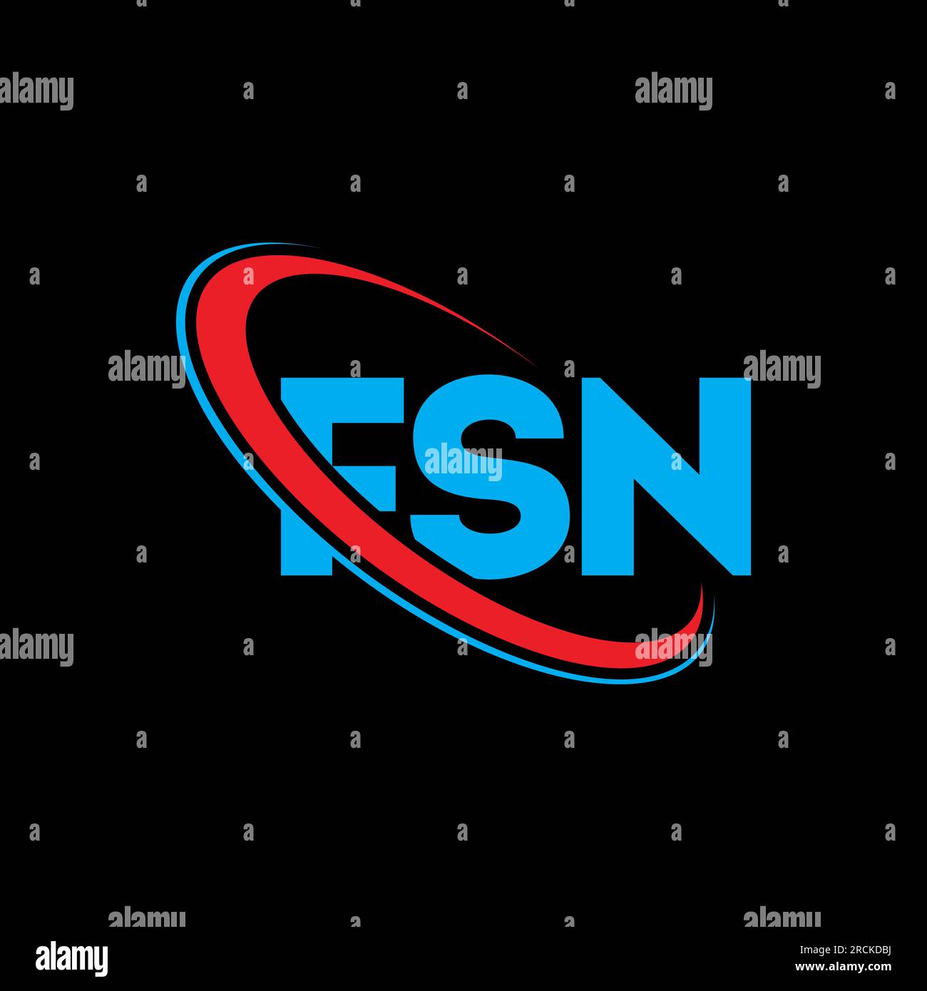FSN-Logo. FSN-Brief. Logo des FSN-Buchstabens. Initialen FSN-Logo, verbunden mit einem Kreis und einem Monogramm-Logo in Großbuchstaben. FSN-Typographie für Technologie, Unternehmen Stock Vektor