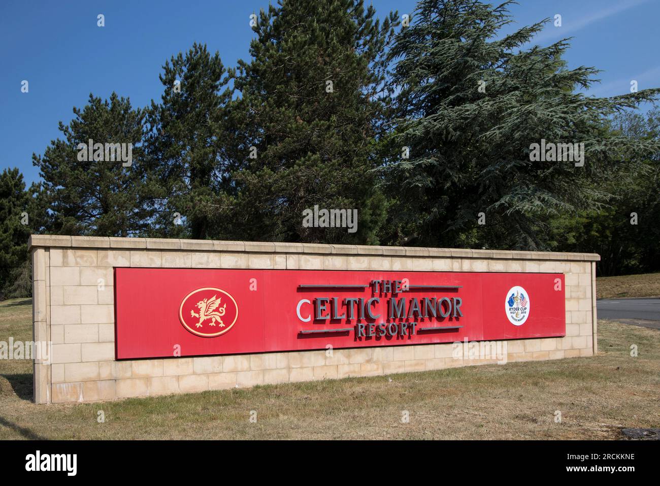 Das Celtic Manor Resort-Schild, Newport, Wales, Großbritannien Stockfoto