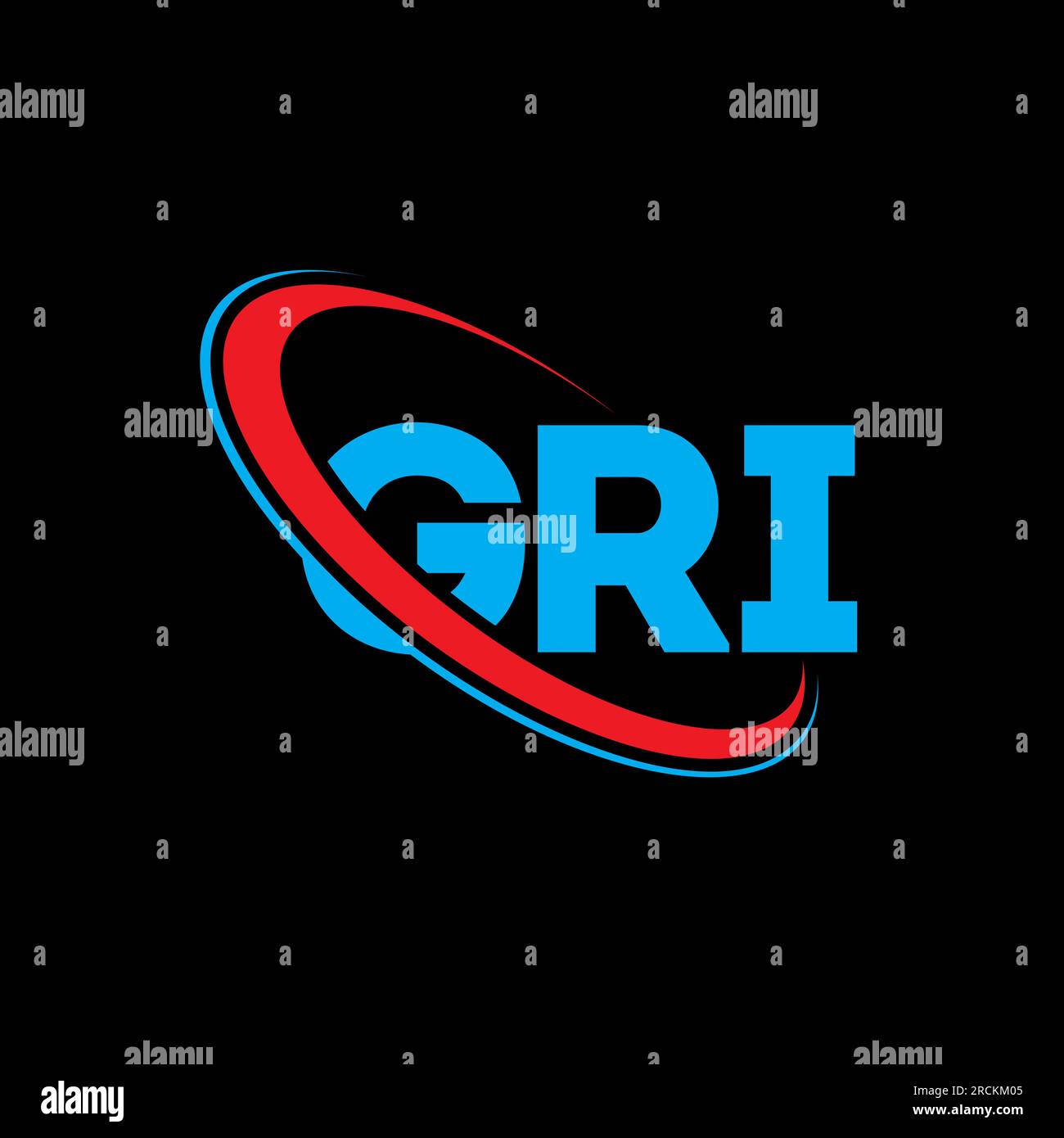 GRI-Logo. GRI-Brief. Logo mit GRI-Buchstaben. Initialen GRI-Logo, verbunden mit einem Kreis und einem Monogramm-Logo in Großbuchstaben. GRI-Typografie für Technologie, Geschäfte Stock Vektor