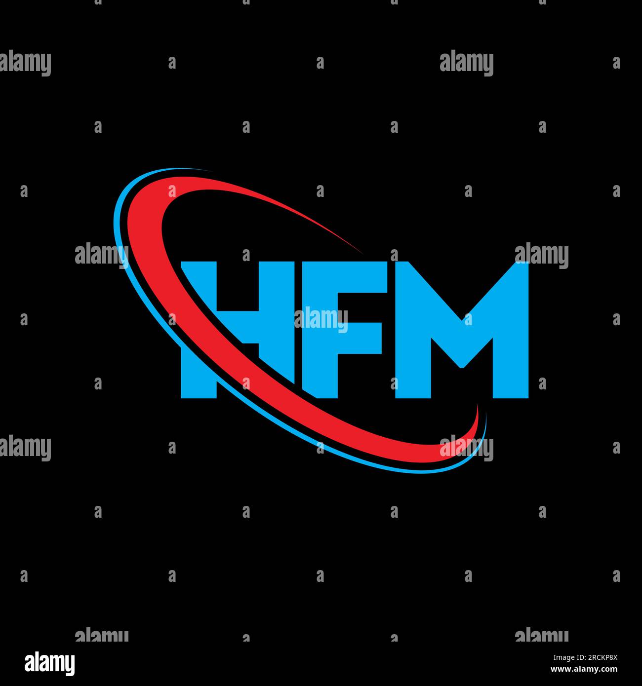 HFM-Logo. HFM-Brief. Logo mit HFM-Buchstaben. Initialen HFM-Logo, verbunden mit einem Kreis und einem Monogramm-Logo in Großbuchstaben. HFM-Typografie für Technologie, Unternehmen Stock Vektor