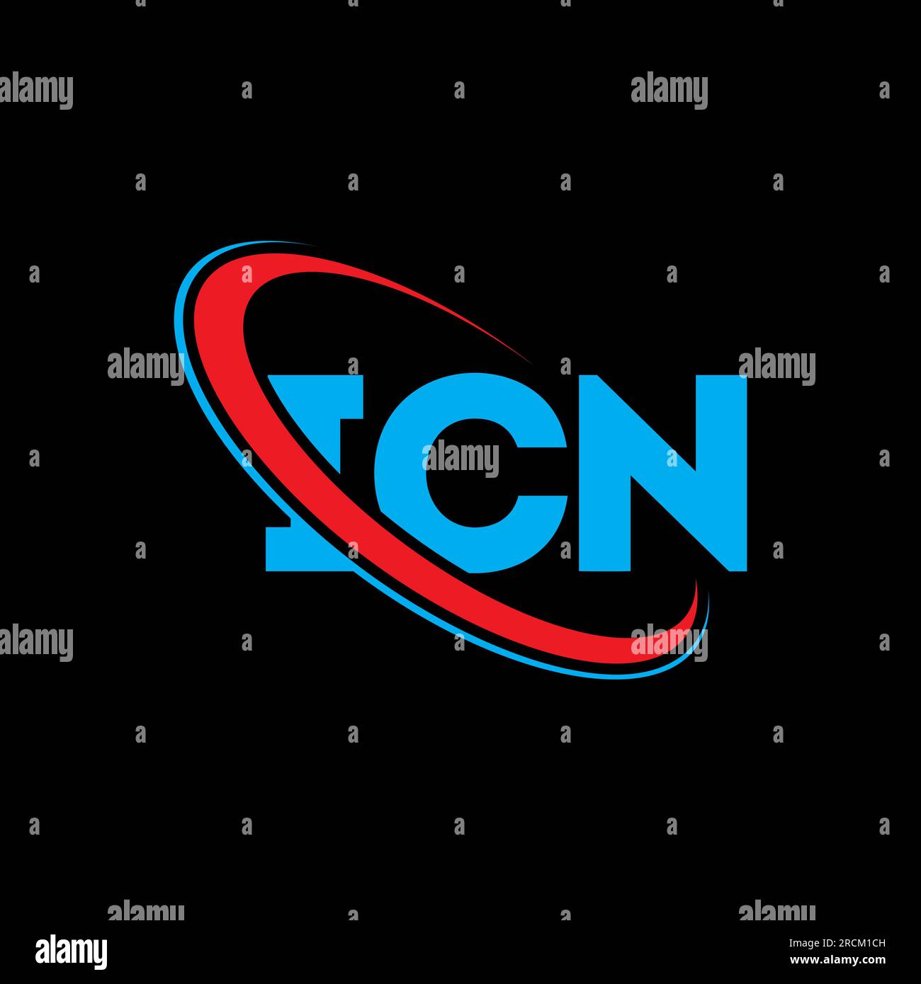 ICN-Logo. ICN-Buchstabe. Logo mit ICN-Buchstaben. Initialen ICN-Logo, verbunden mit einem Kreis und einem Monogramm-Logo in Großbuchstaben. ICN-Typographie für Technologie, Unternehmen Stock Vektor