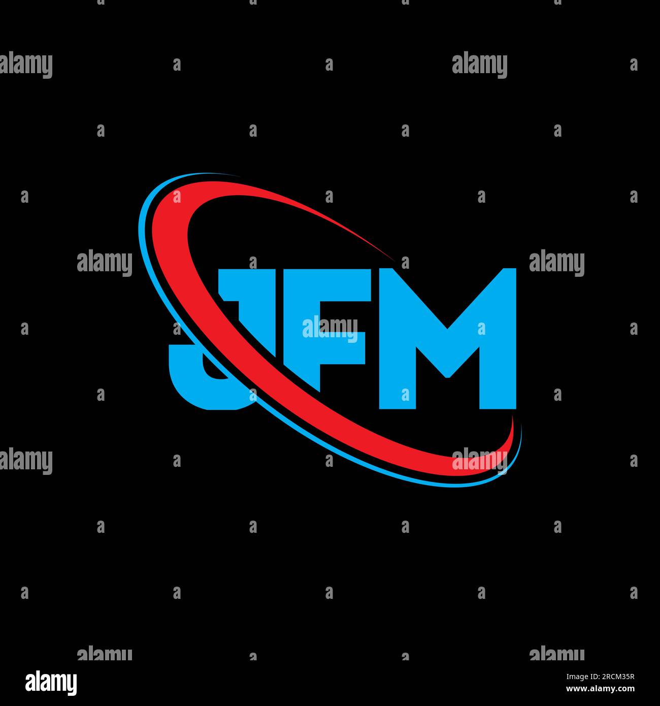 JFM-Logo. JFM-Brief. Logo mit JFM-Buchstaben. Initialen JFM-Logo, verbunden mit einem Kreis und einem Monogramm-Logo in Großbuchstaben. JFM-Typografie für Technologie, Unternehmen Stock Vektor