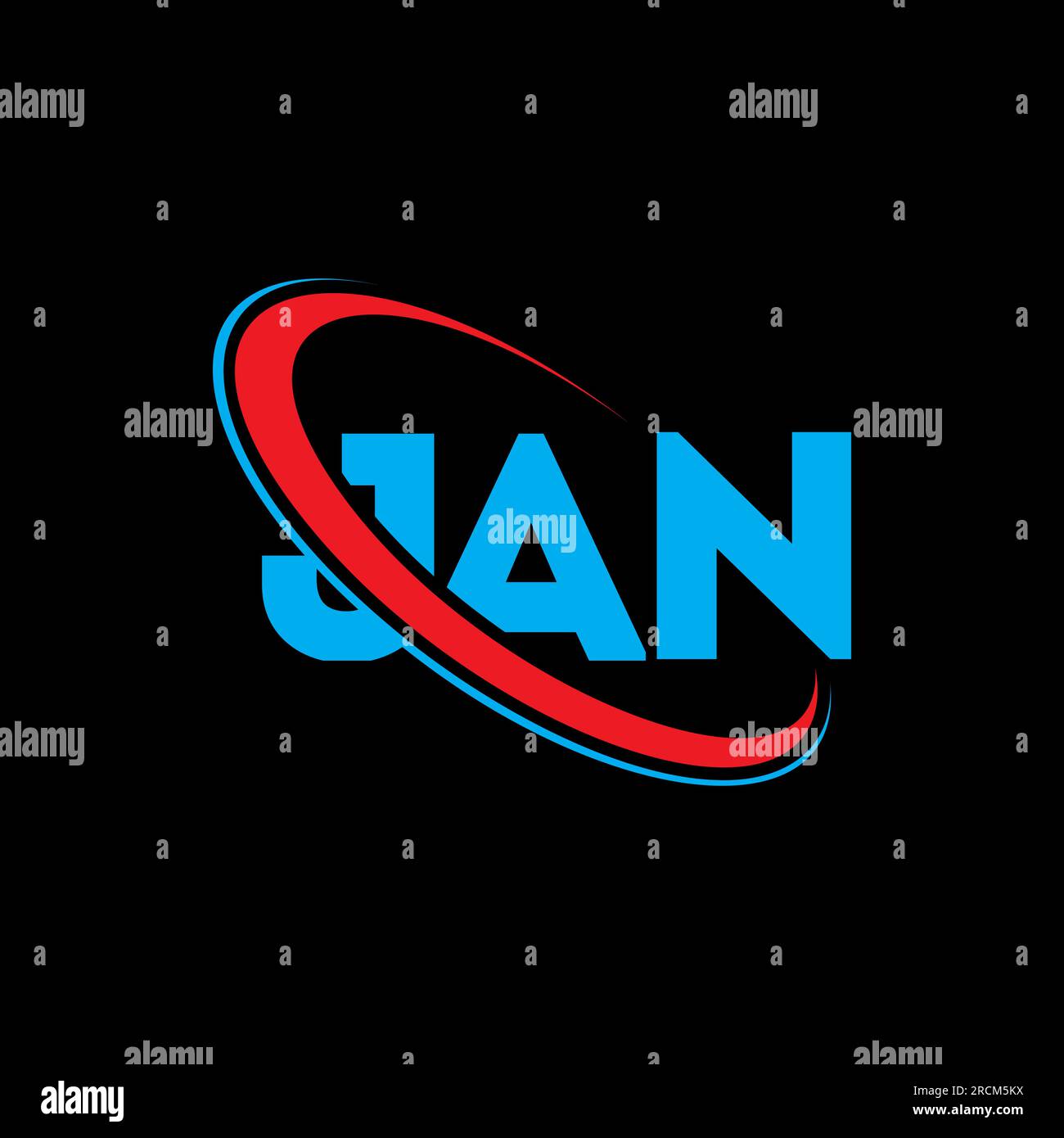 JAN-Logo. JAN-Brief. LOGO mit JAN-Buchstaben. Initialen JAN-Logo, verbunden mit einem Kreis und einem Monogramm-Logo in Großbuchstaben. JAN-Typografie für Technologie, Geschäfte Stock Vektor