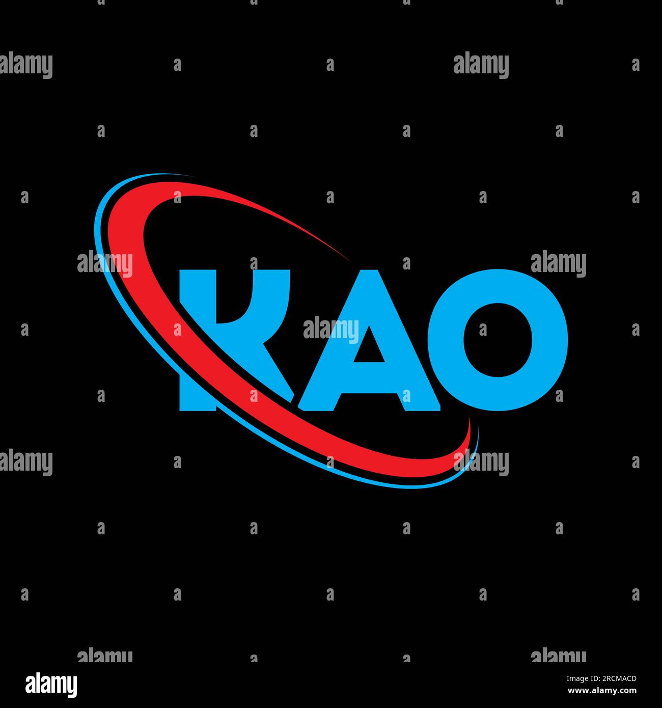 KAO-Logo. KAO-Brief. LOGO mit KAO-Buchstaben. Initialen KAO-Logo, verbunden mit einem Kreis und einem Monogramm-Logo in Großbuchstaben. KAO-Typografie für Technologie, Geschäfte Stock Vektor