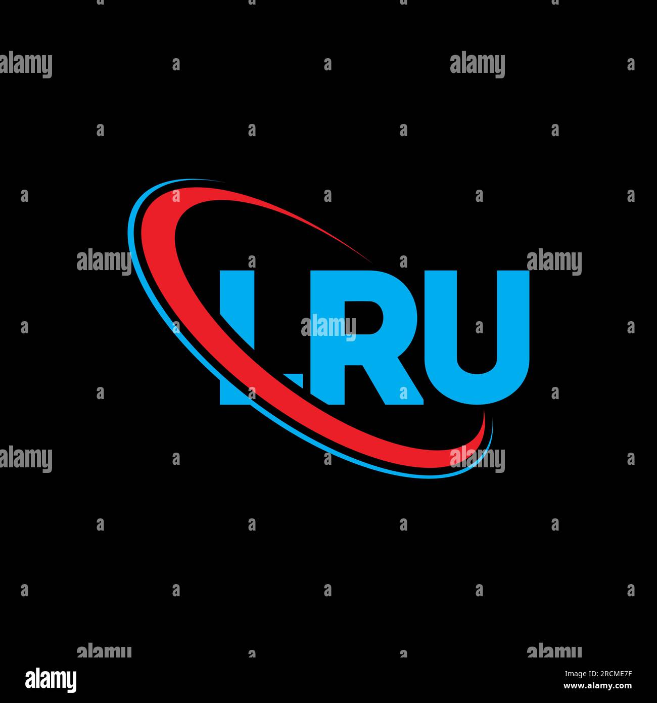 LRU-Logo. LRU-Brief. LRU-Logo. Initialen LRU-Logo verbunden mit Kreis und Monogramm-Logo in Großbuchstaben. LRU-Typografie für Technologie, Geschäfte Stock Vektor