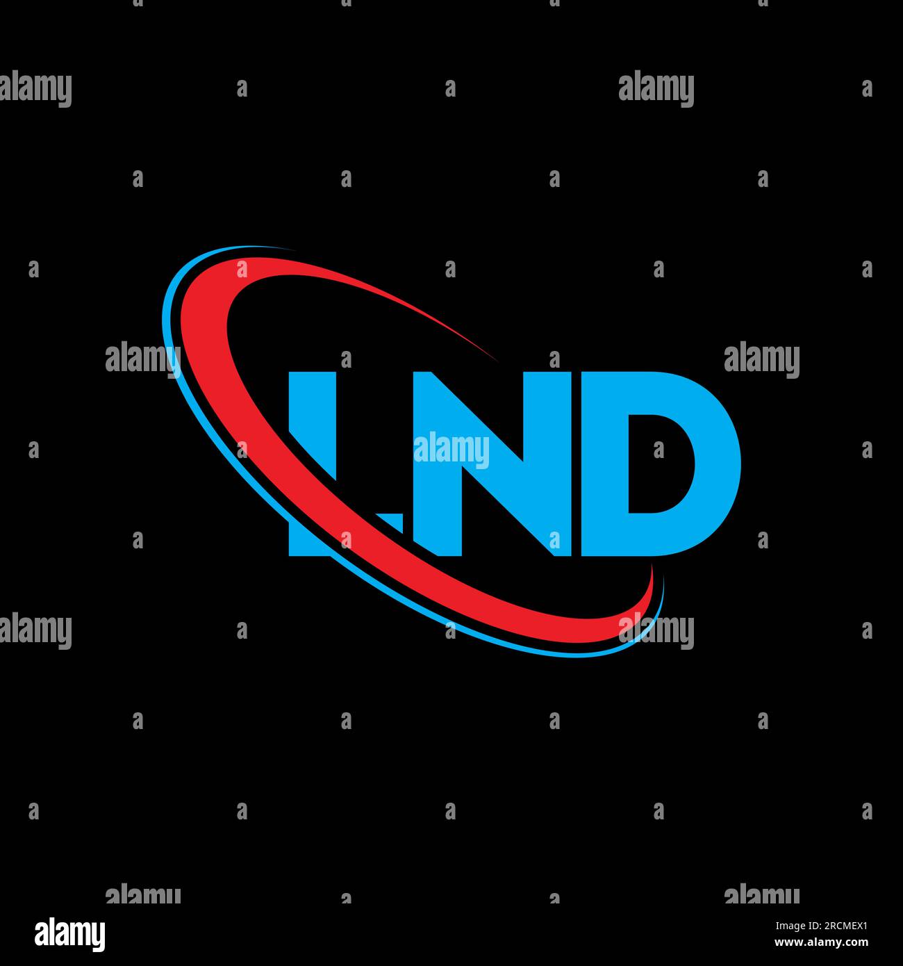 LND-Logo. LND-Brief. LND-Logo. Initialen LND-Logo, verbunden mit einem Kreis und einem Monogramm-Logo in Großbuchstaben. LND-Typografie für Technologie, Geschäfte Stock Vektor