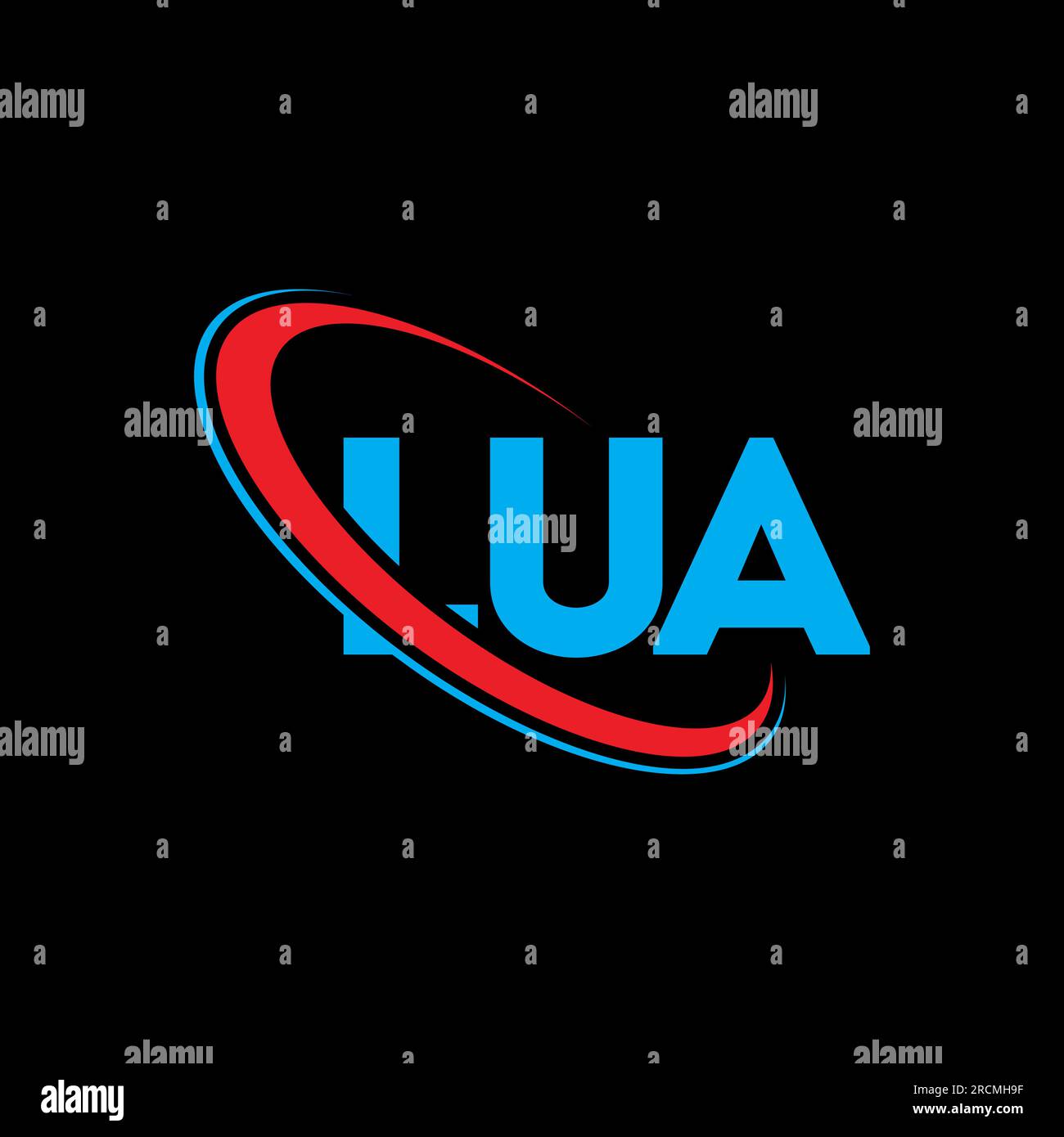 LUA-Logo. LUA-Brief. LUA-Logo mit Buchstaben. Initialen LUA-Logo, verbunden mit einem Kreis und einem Monogramm-Logo in Großbuchstaben. LUA-Typografie für Technologie, Geschäfte Stock Vektor