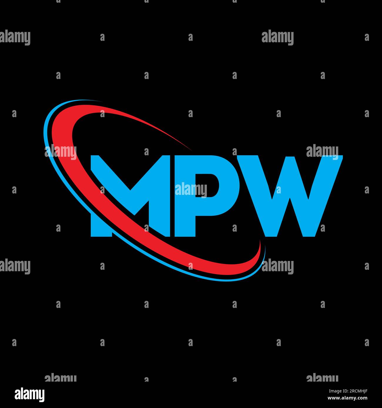 MPW-Logo. MPW-Buchstabe. MPW-Logo mit Buchstaben. Initialen MPW-Logo, verbunden mit einem Kreis und einem Monogramm-Logo in Großbuchstaben. MPW-Typografie für Technologie, Unternehmen Stock Vektor