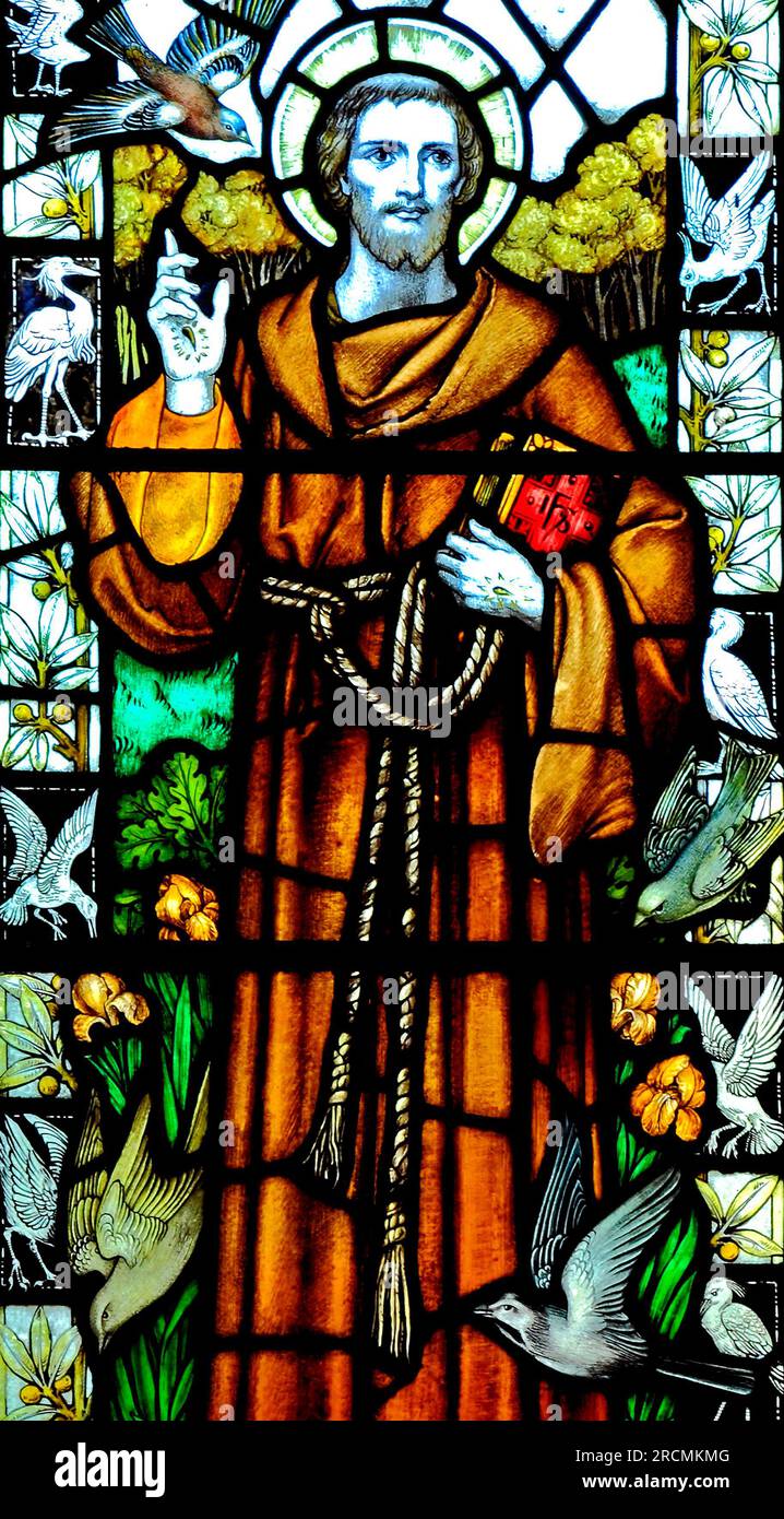 Cley Next the Sea, Norfolk, St. Francis, Buntglasfenster, von J. Powell & Sons, 1925, England, Großbritannien Stockfoto
