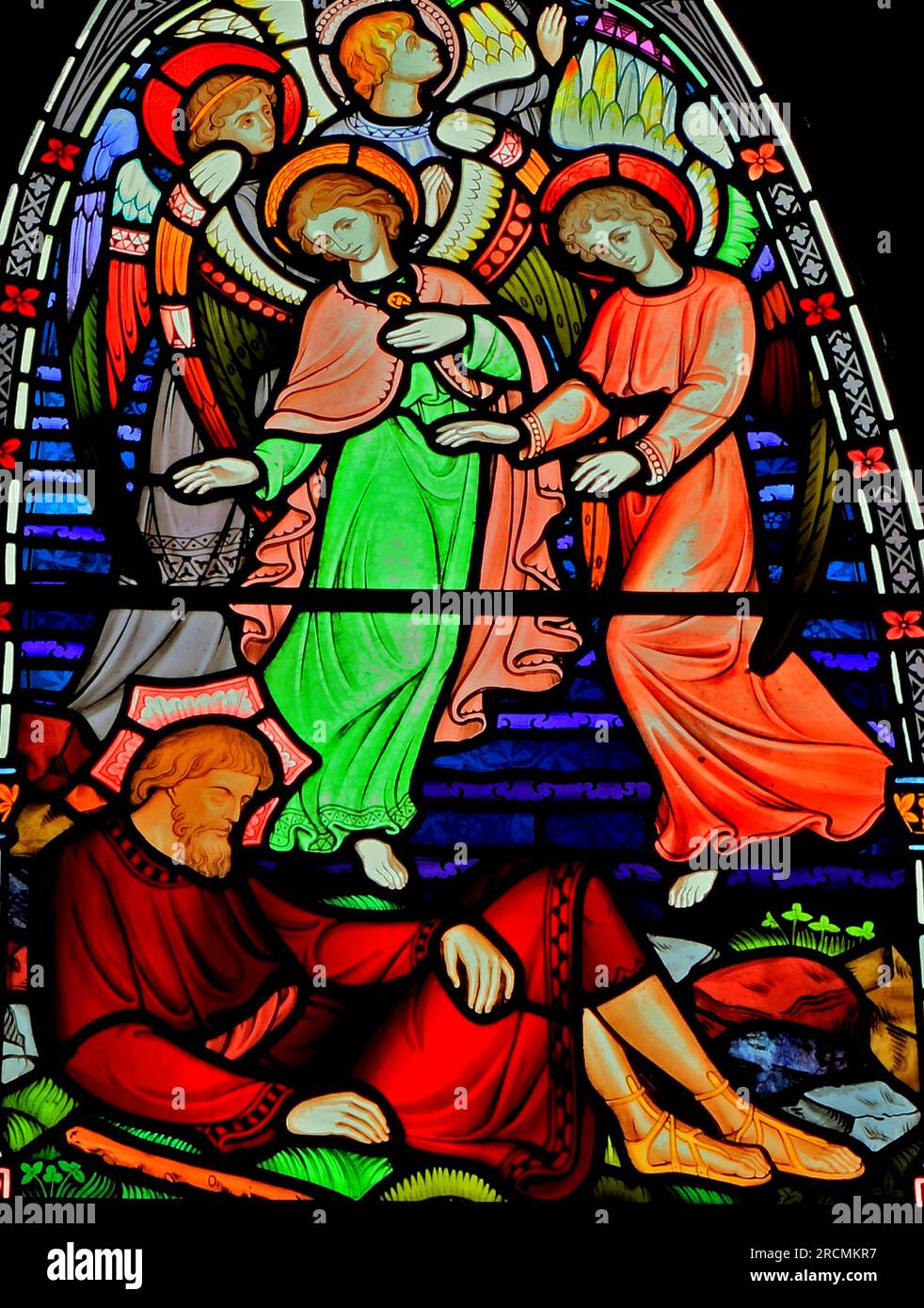 Jacob träumt von der Treppe zum Himmel, in Bethel, träumen, Old Hunstanton Kirche, Buntglas, Von Frederick Preedy Stockfoto