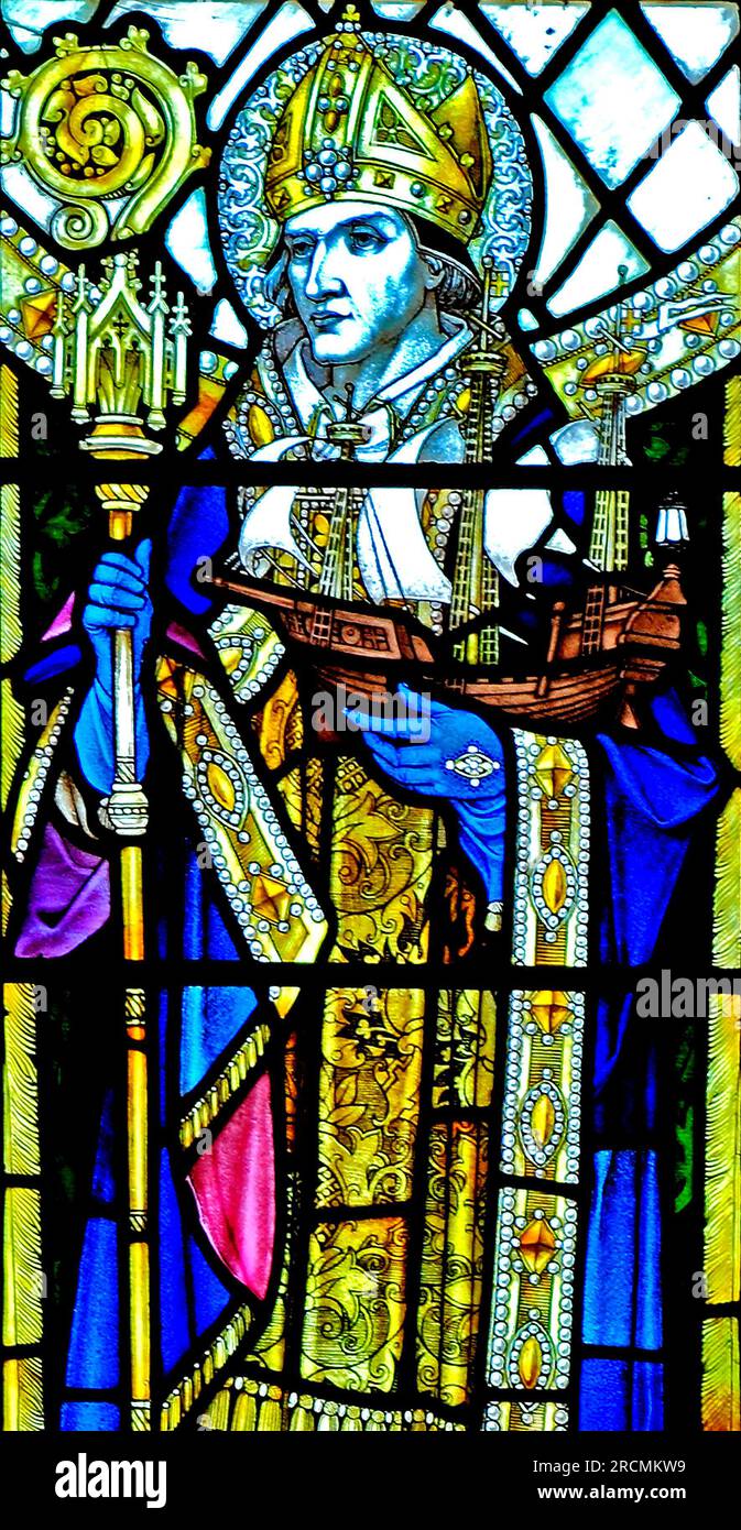 Cley neben dem Meer, Norfolk, St. Nikolaus, Buntglasfenster, von A.A.Orr, 1923 Stockfoto