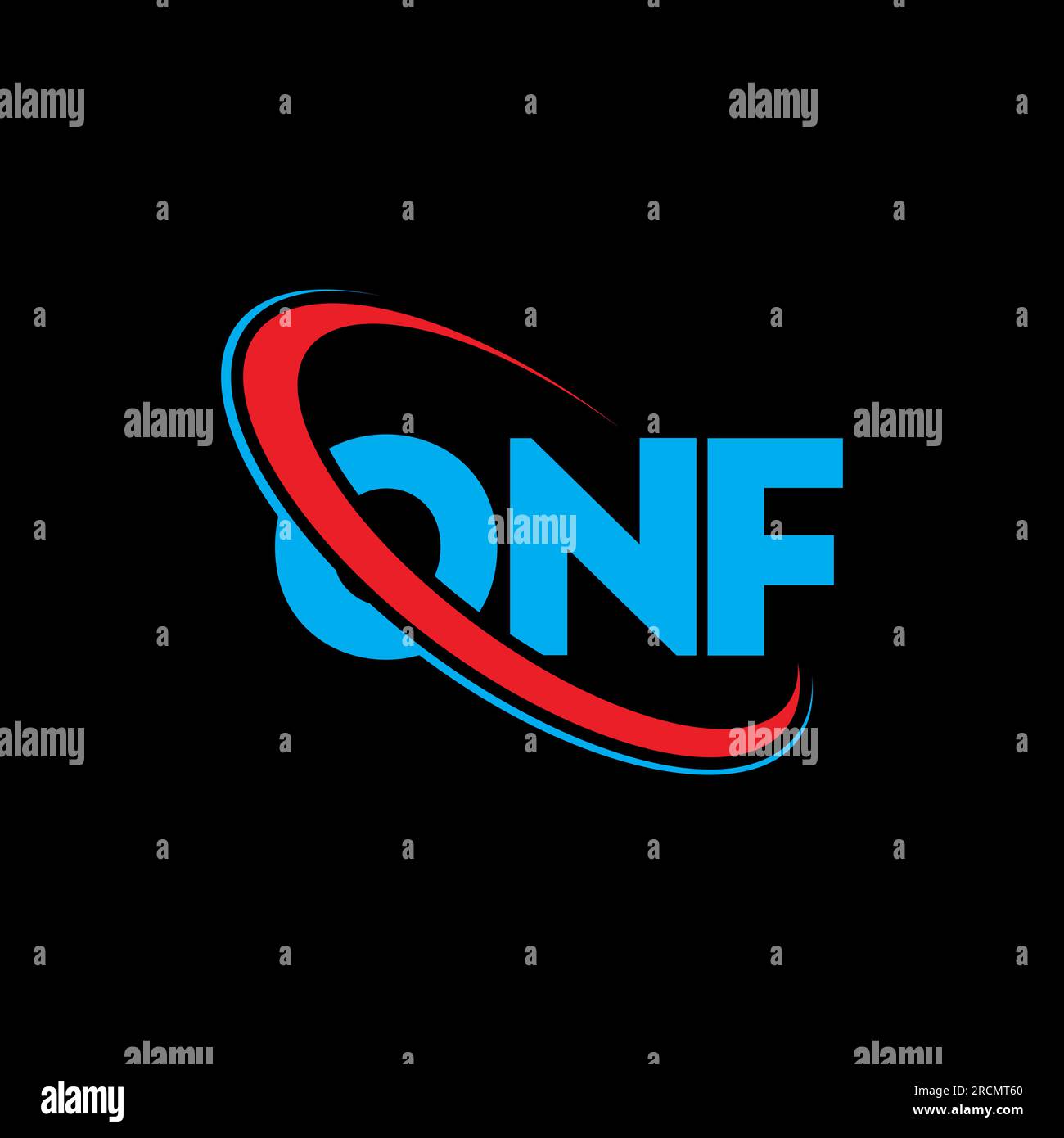 ONF-Logo. ONF-Brief. Logo mit ONF-Buchstaben. Initialen ONF-Logo, verbunden mit Kreis und Monogramm-Logo in Großbuchstaben. ONF-Typografie für Technologie, Geschäftsleute Stock Vektor