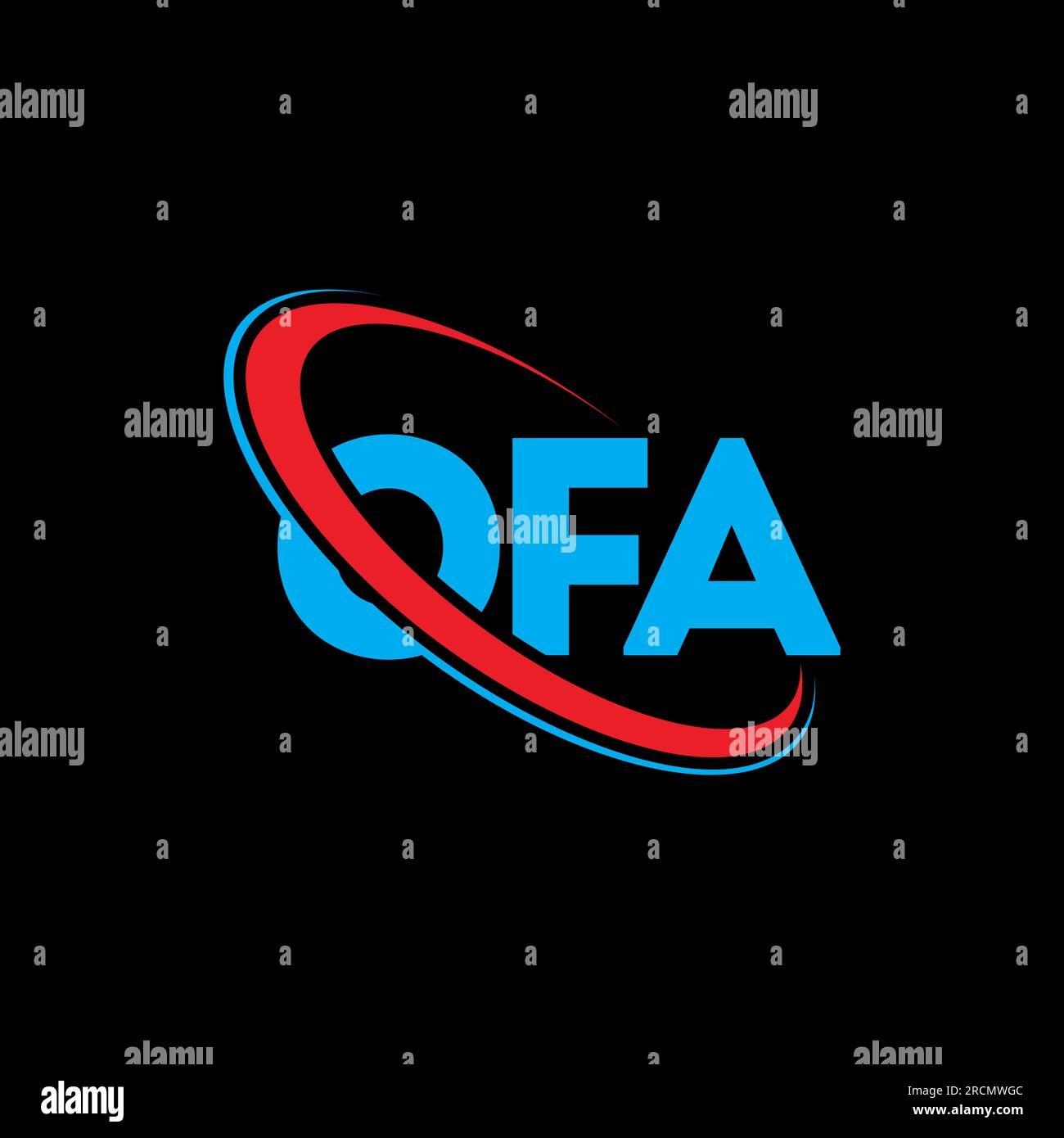 OFA-Logo. WEGEN eines Briefes. OFA-Logo. Initialen OFA-Logo, verbunden mit einem Kreis und einem Monogramm-Logo in Großbuchstaben. OFA-Typografie für Technologie, Geschäfte Stock Vektor