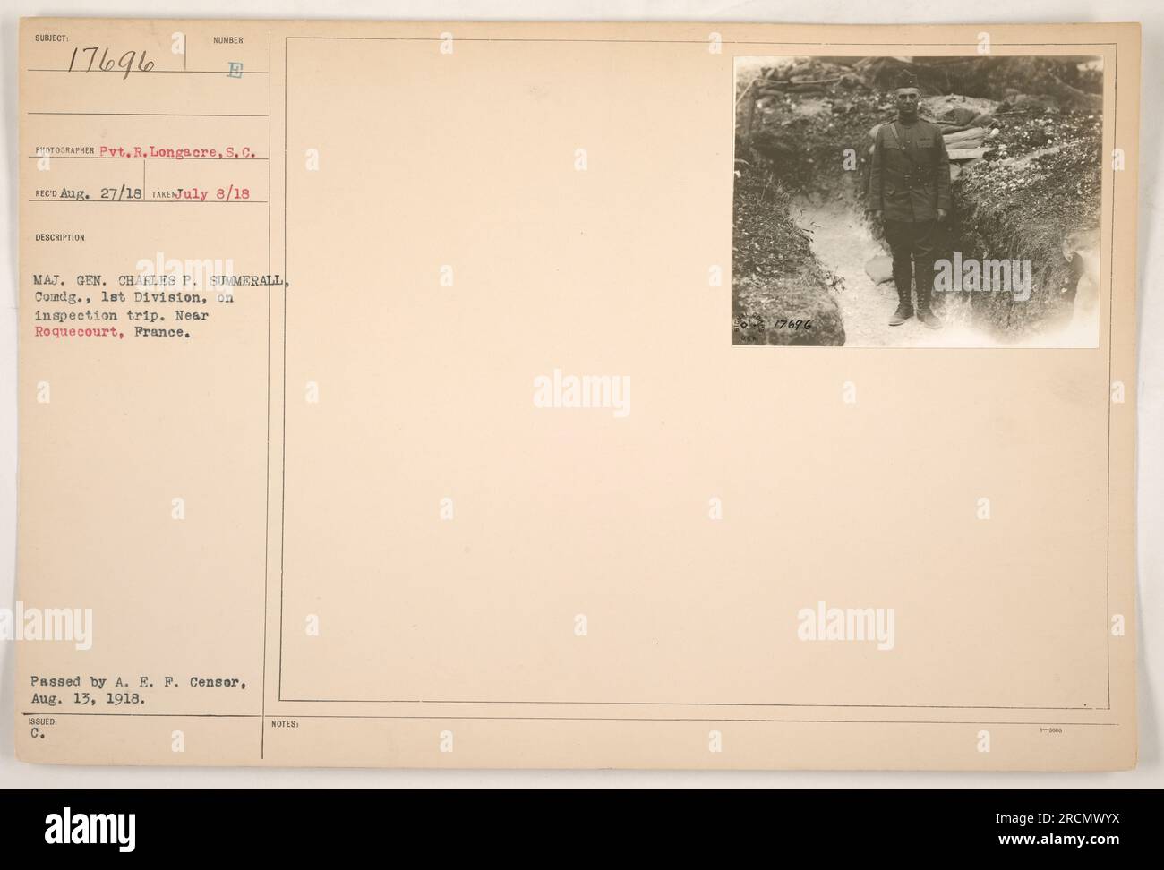 Generalmajor Charles P. Summerall, kommandierender Offizier der 1