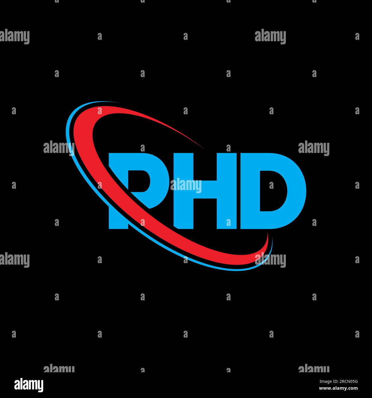 PHD-Logo. DOKTORANDENBRIEF. LOGO mit DOKTORANDENBRIEF. Initialen PHD-Logo, verbunden mit einem Kreis und einem Monogramm-Logo in Großbuchstaben. DOKTORTITEL für Technologie, Unternehmen Stock Vektor