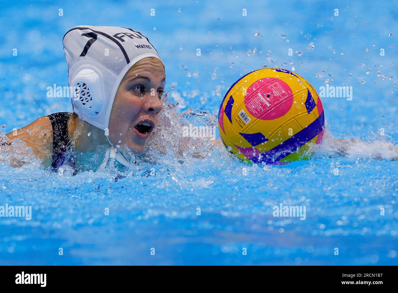 Fukuoka, Japan. 16. Juli 2023. FUKUOKA, JAPAN - 16. JULI: Juliette Dhalluin von Frankreich während der World Aquatics Championships 2023 Frauenspiel Frankreich gegen Australien am 16. Juli 2023 in Fukuoka, Japan (Foto von Albert Ten Hove/Orange Pictures). Guthaben: Orange Pics BV/Alamy Live News Stockfoto