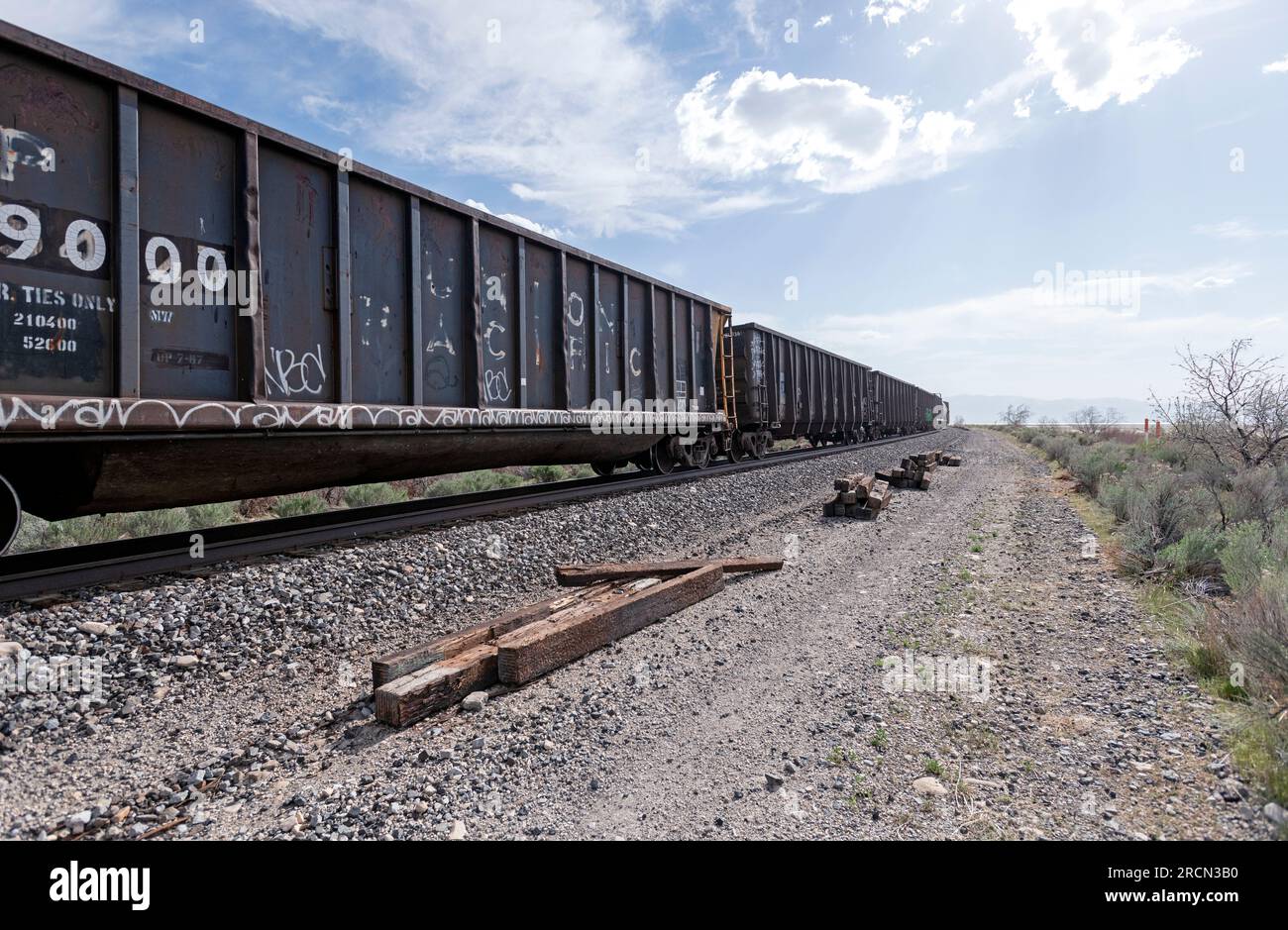 Usa, Utah. Eisenbahn am Great Salt Lake. Stockfoto