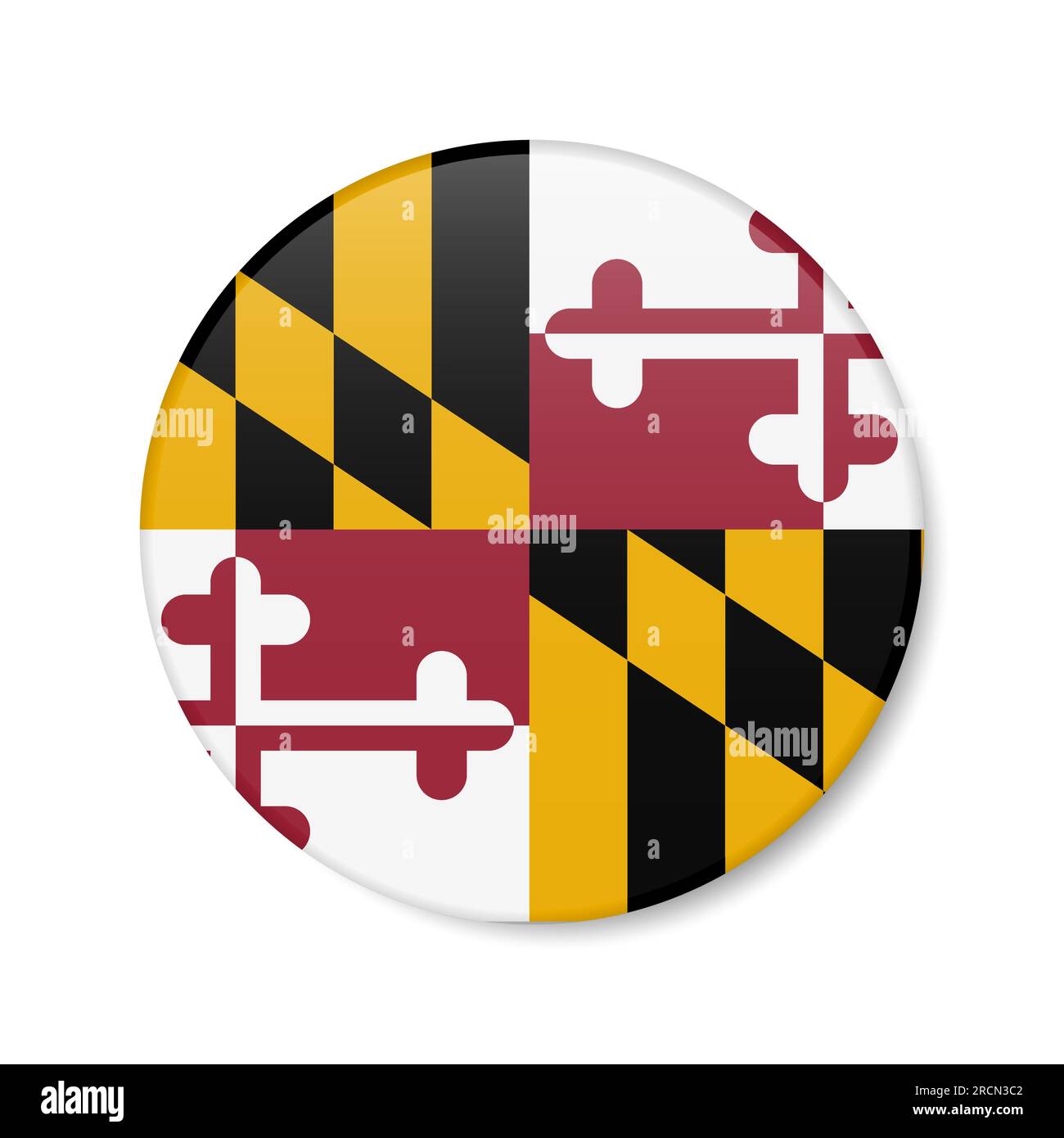 Symbol für den Kreis der Maryland-Flagge, rundes US-Abzeichen mit Schatten. Realistische 3D-Vektordarstellung auf Weiß isoliert. Stock Vektor