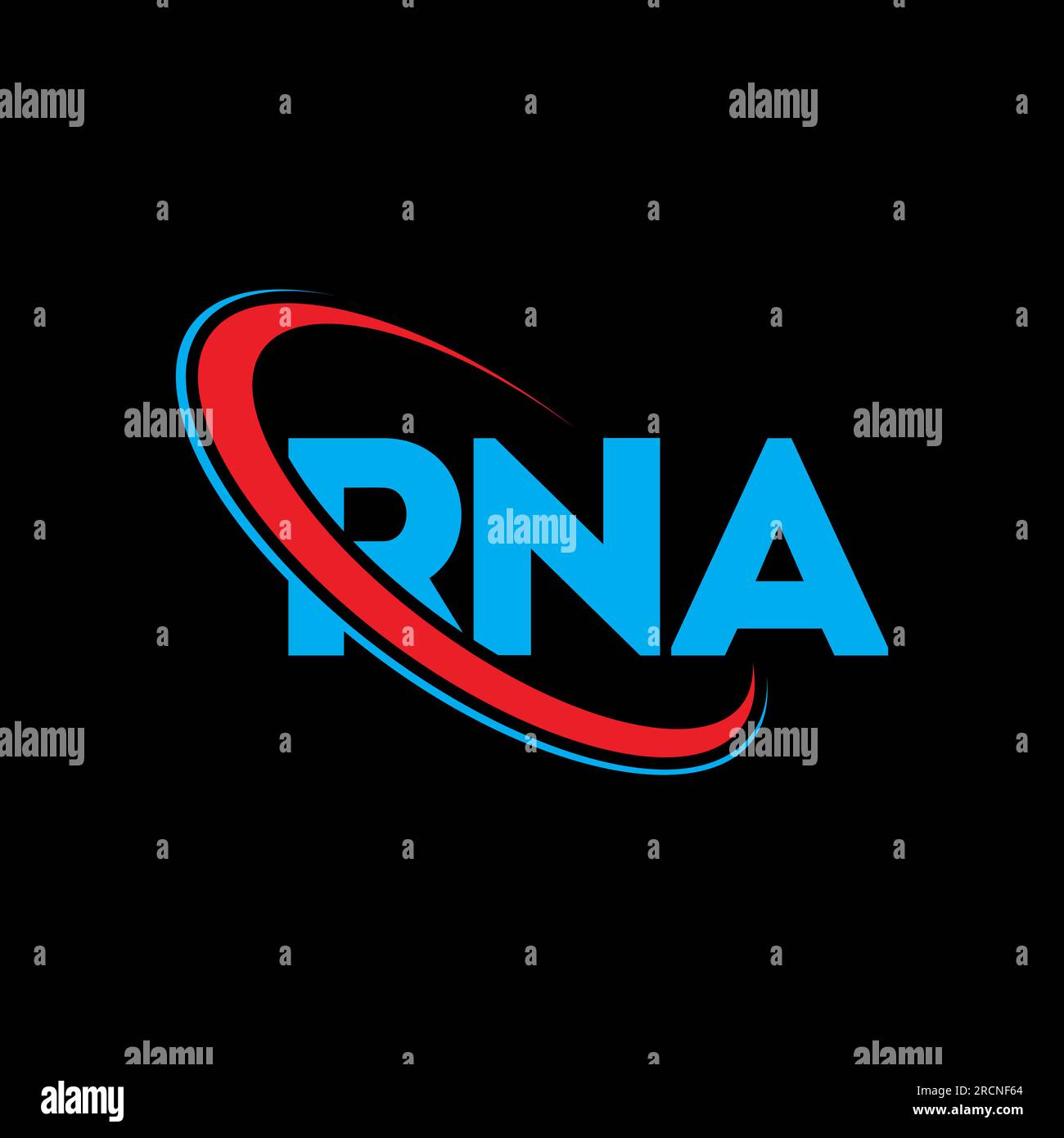 RNA-Logo. RNA-Brief. Logo mit RNA-Buchstaben. Initialen RNA Logo verbunden mit Kreis und Monogramm-Logo in Großbuchstaben. RNA-Typographie für Technologie, Geschäfte Stock Vektor