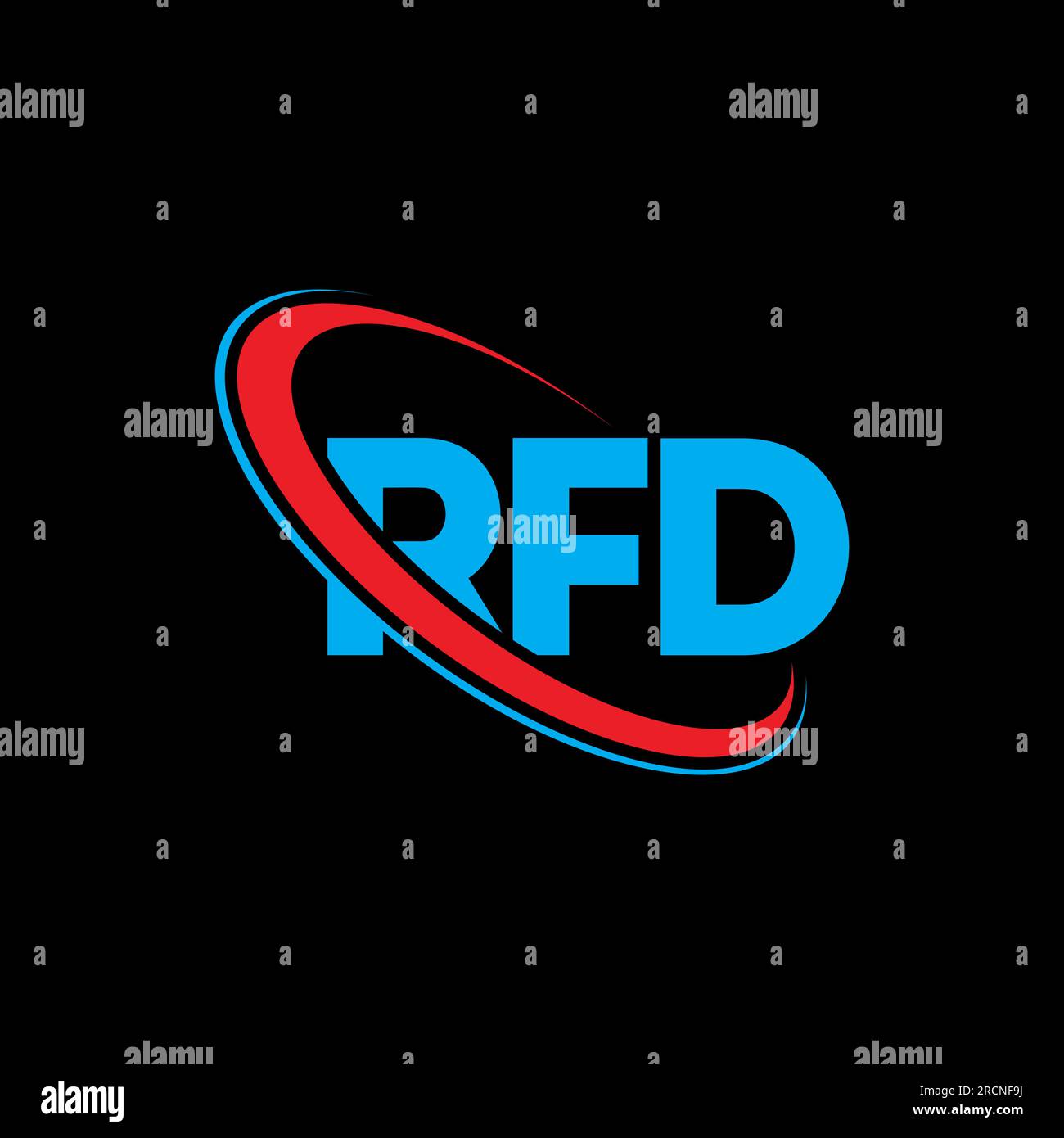 RFD-Logo. RFD-Brief. Logo mit RFD-Buchstaben. Initialen RFD-Logo, verbunden mit einem Kreis und einem Monogramm-Logo in Großbuchstaben. RFD-Typografie für Technologie, Unternehmen Stock Vektor