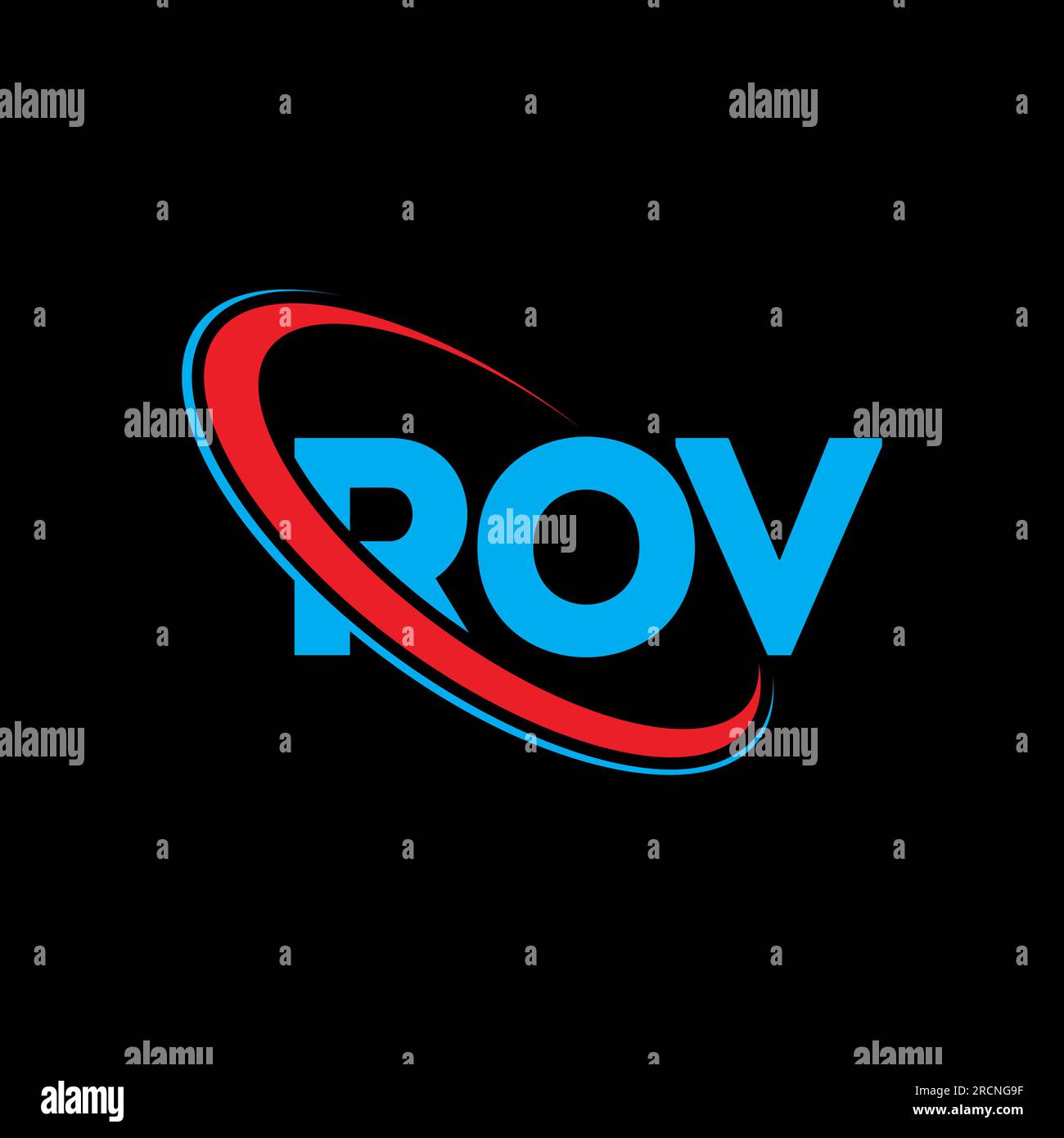 ROV-Logo. ROV-Buchstabe. Logo mit ROV-Buchstaben. Initialen ROV-Logo, verbunden mit Kreis und Monogramm-Logo in Großbuchstaben. ROV-Typografie für Technologie, Geschäfte Stock Vektor