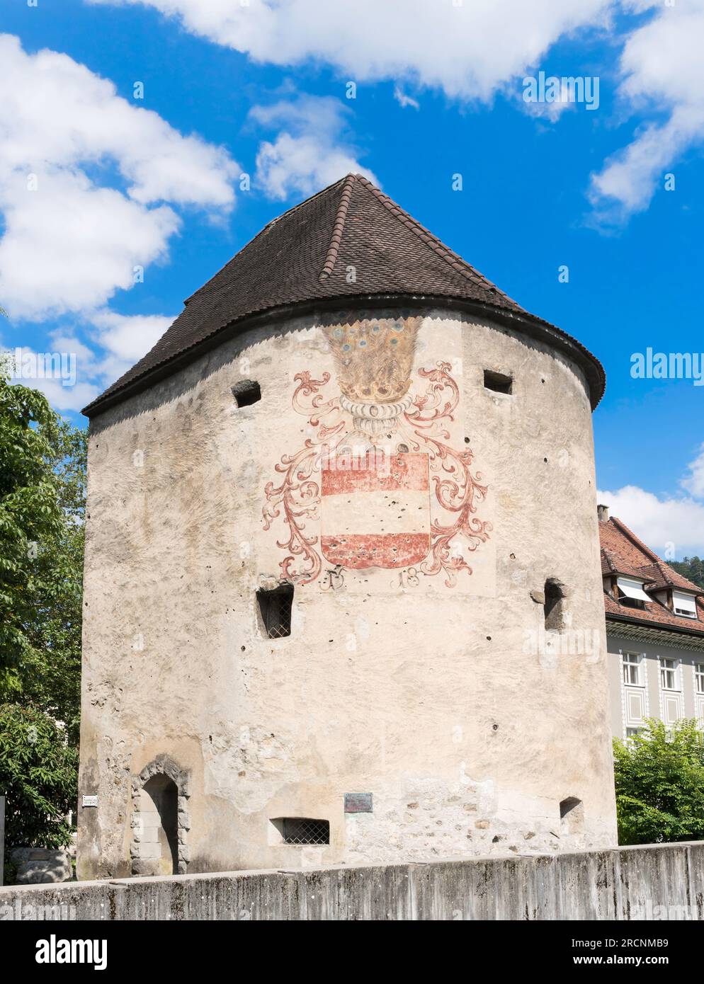 Wasserturm aus dem 15. Jahrhundert oder Wasserturm in Feldkirch, Österreich, Europa Stockfoto
