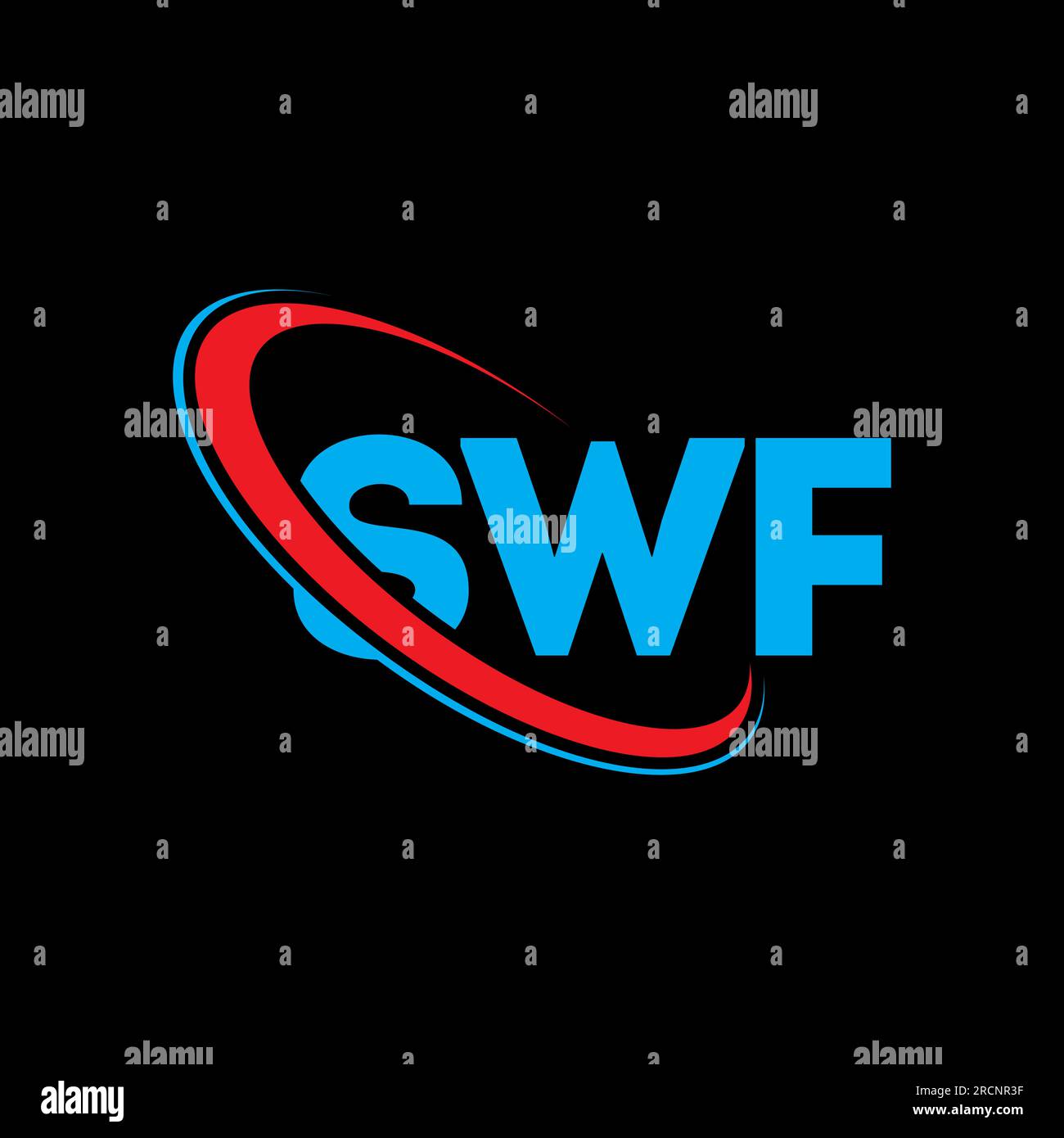 SWF-Logo. SWF-Brief. SWF-Logo. Initialen SWF-Logo, verbunden mit einem Kreis und einem Monogramm-Logo in Großbuchstaben. SWF-Typografie für Technologie, Geschäfte Stock Vektor