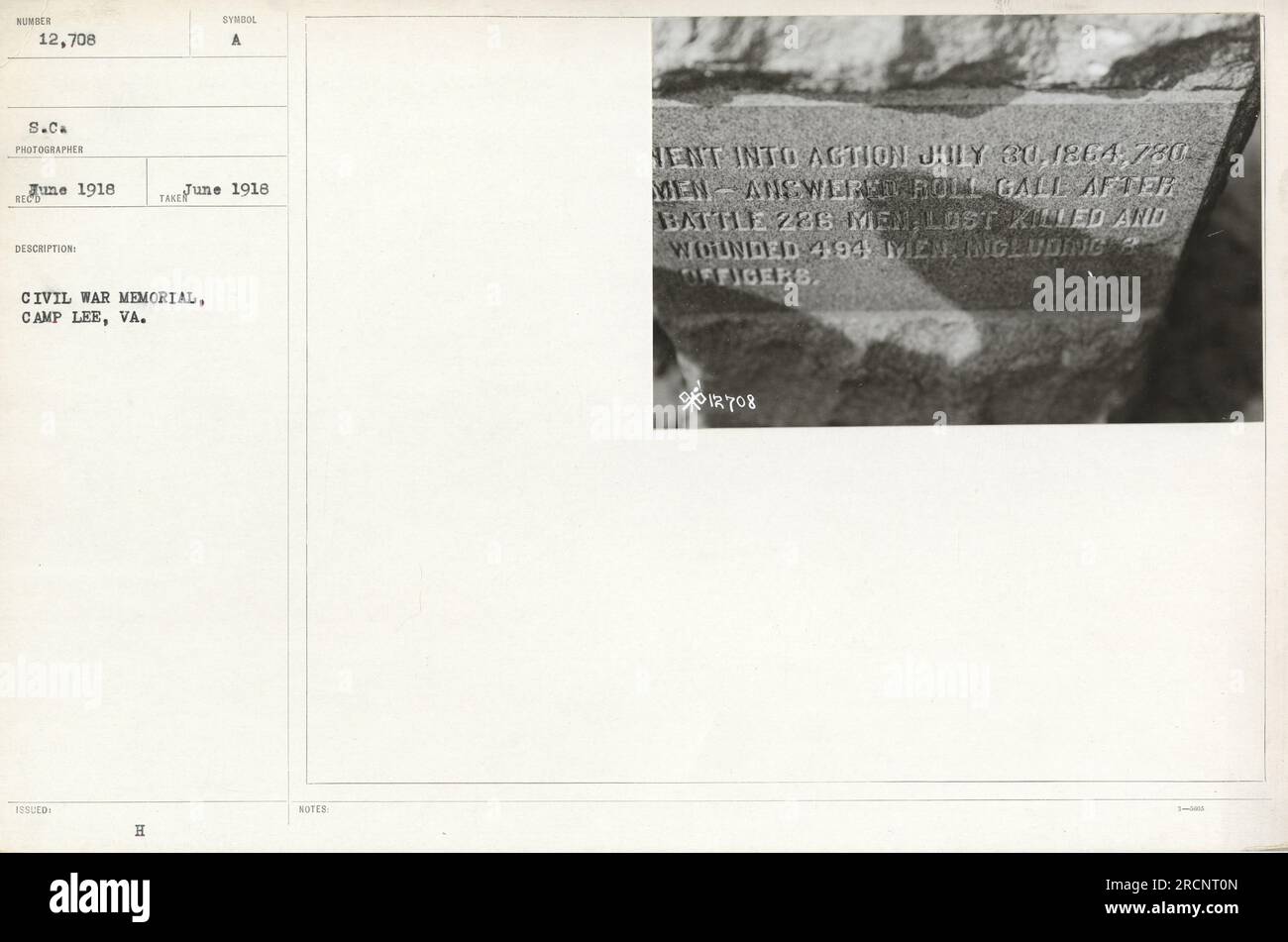 Untertitel: Bürgerkriegsdenkmal in Camp Lee, VA. Das Denkmal ehrt die tapferen Soldaten, die im Bürgerkrieg kämpften. Es stand als Symbol für Tapferkeit und Opfer im Ersten Weltkrieg. Camp Lee spielte eine wichtige Rolle bei militärischen Operationen, wobei eine beträchtliche Anzahl von Männern dem Aufruf zum Dienst folgte." Stockfoto