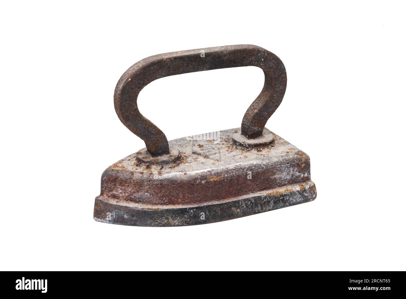 Altes Metalleisen auf weiß isoliert Stockfoto
