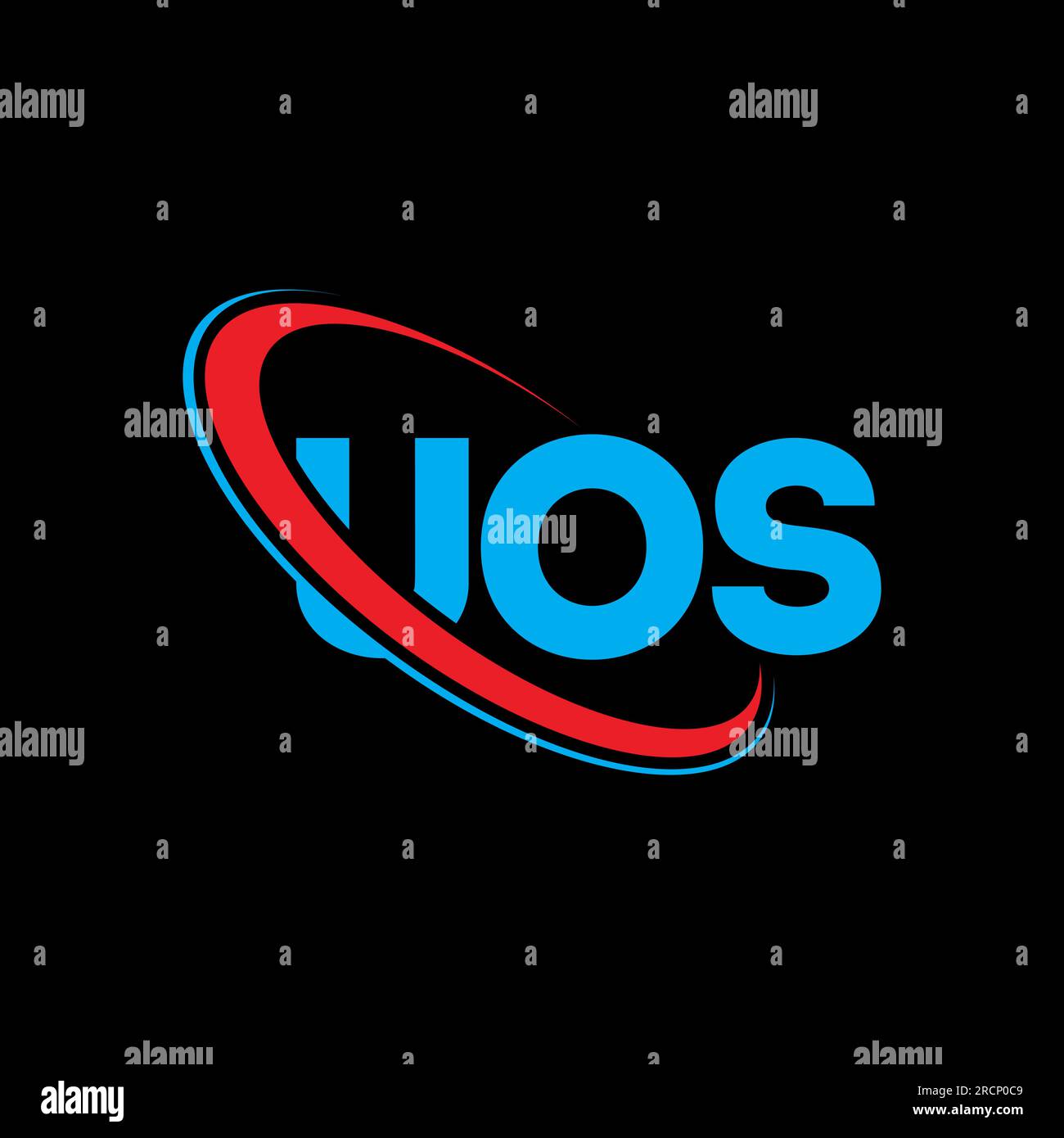 UOS-Logo. UOS-Buchstabe. Logo mit UOS-Buchstaben. Initialen UOS-Logo, verbunden mit einem Kreis und einem Monogramm-Logo in Großbuchstaben. UOS-Typografie für Technologie, Geschäfte Stock Vektor