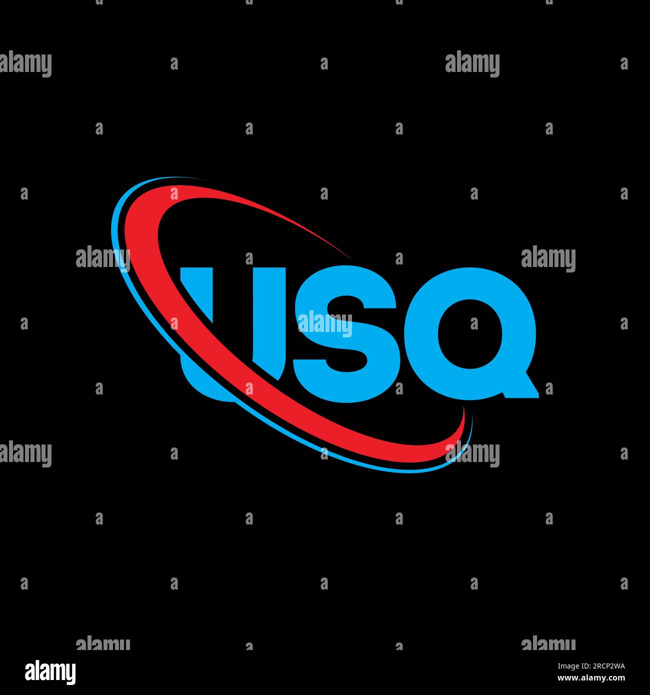 USQ-Logo. USQ-Brief. USQ-Logo. Initialen USQ-Logo, verbunden mit einem Kreis und einem Monogramm-Logo in Großbuchstaben. USQ-Typografie für Technologie, Geschäfte Stock Vektor