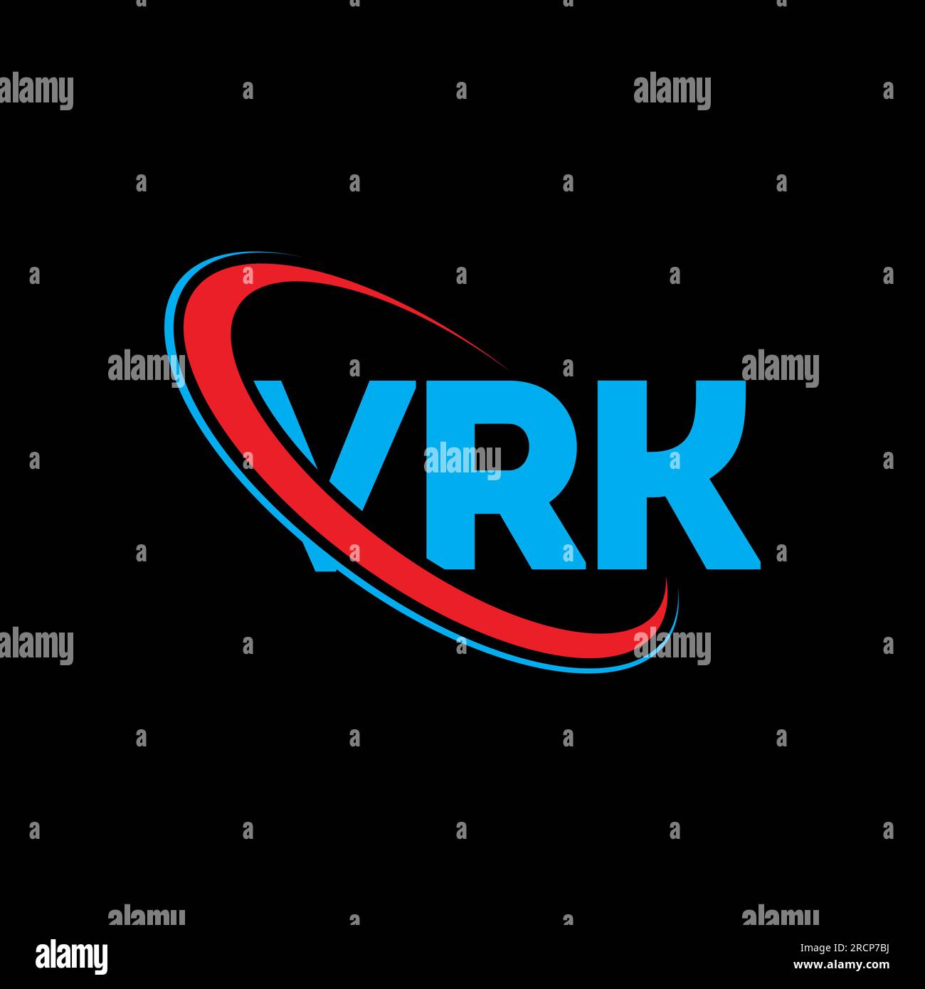 VRK-Logo. VRK-Brief. VRK-Logo. Initialen VRK-Logo, verbunden mit Kreis und Monogramm-Logo in Großbuchstaben. VRK-Typographie für Technologie, Unternehmen Stock Vektor