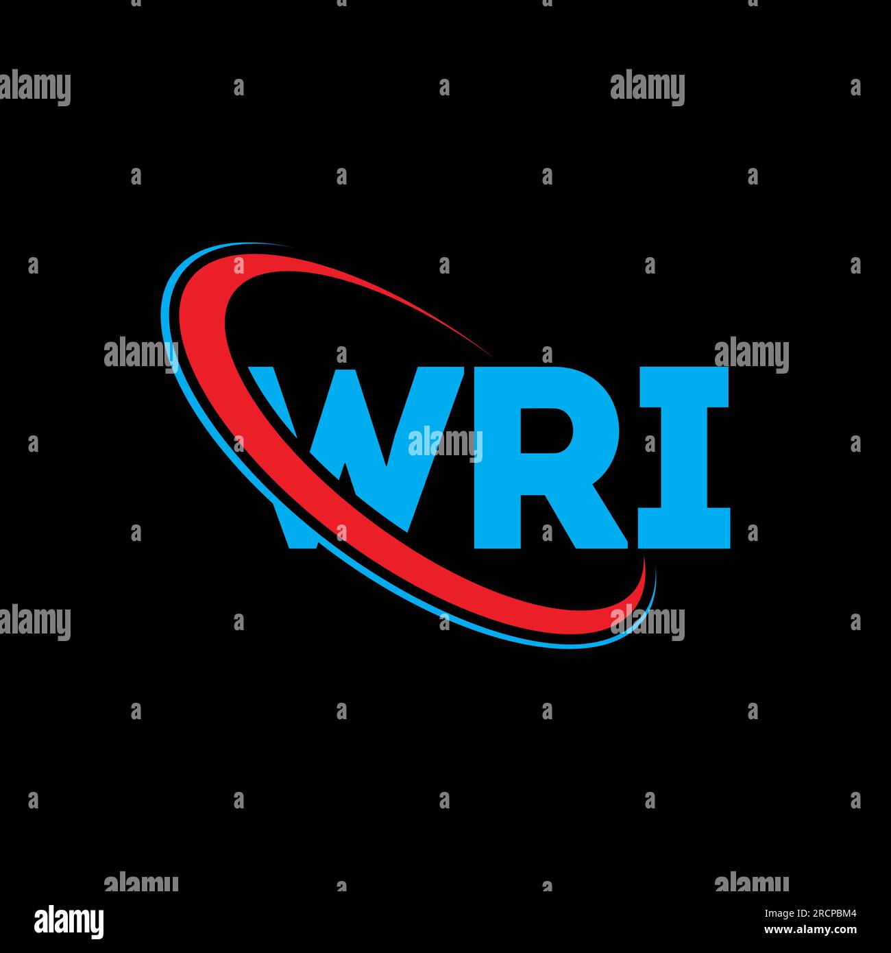 WRI-Logo. WRI-Brief. Logo mit WRI-Buchstaben. Initialen WRI-Logo, verbunden mit einem Kreis und einem Monogramm-Logo in Großbuchstaben. WRI-Typographie für Technologie, Geschäfte Stock Vektor
